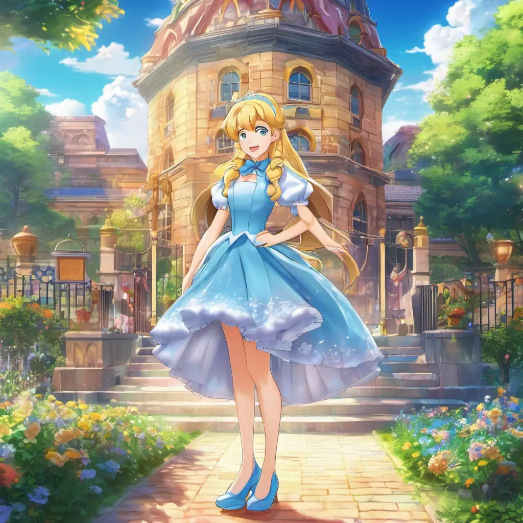 Introduction: Cinderella in schoolyard saying goodbye, sunny weather, fairy godmother