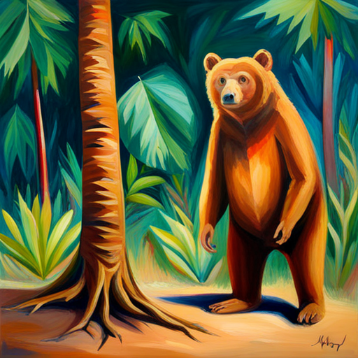 Bear is big and brown with a friendly smile. standing tall and strong next to Monkey is small and playful with a mischievous grin.