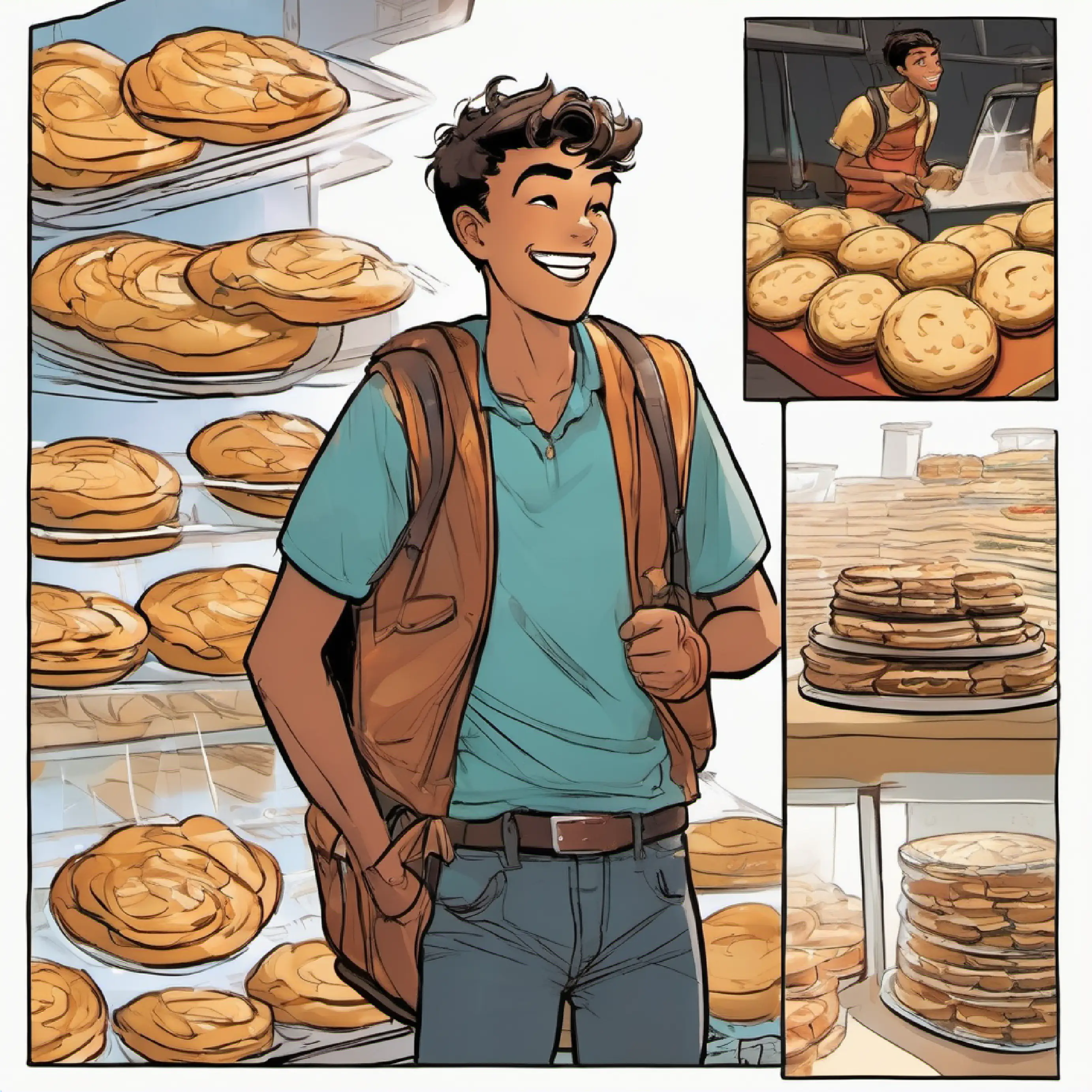 Kevin visits the bakery and eats all the cookies.