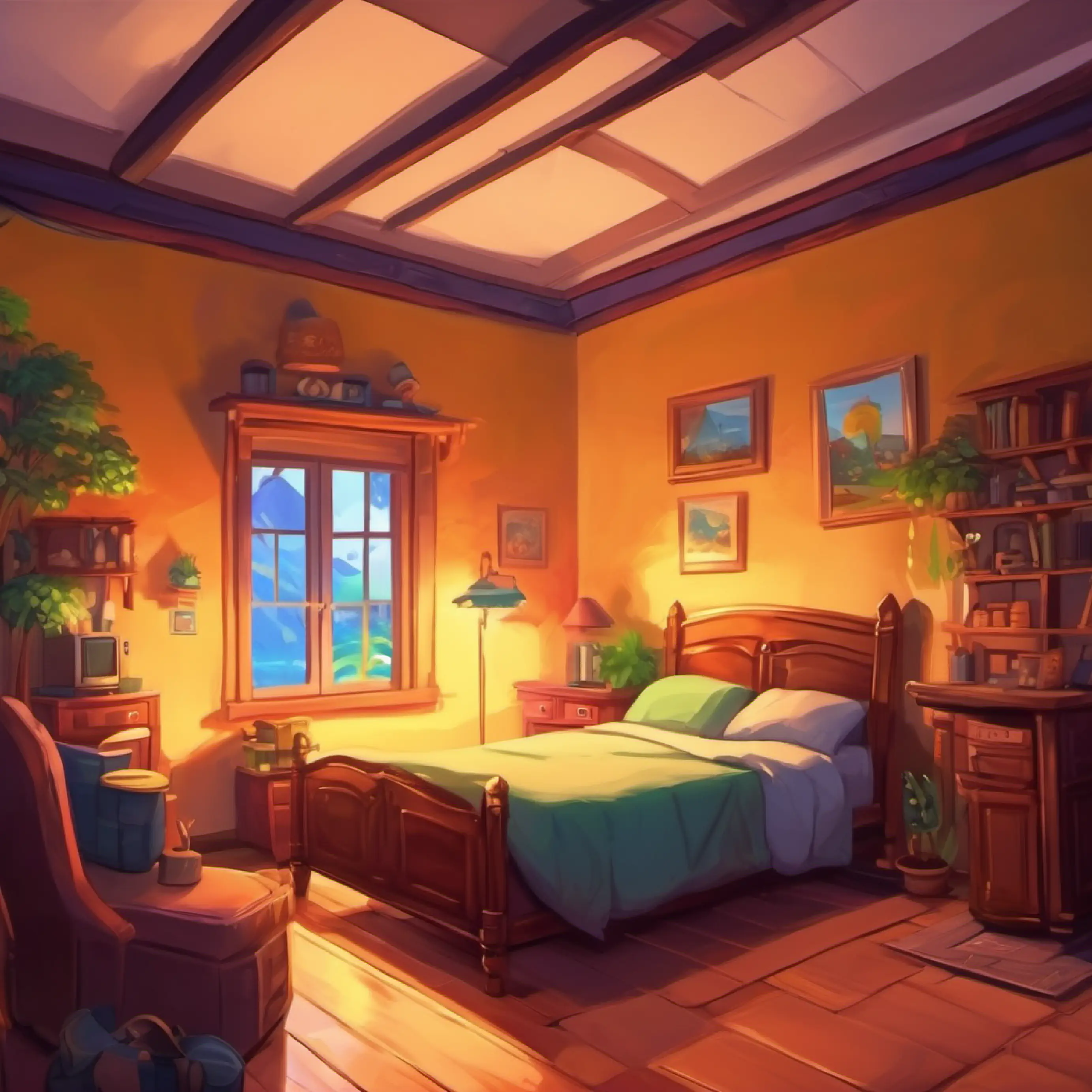 Video game adventure, in bedroom