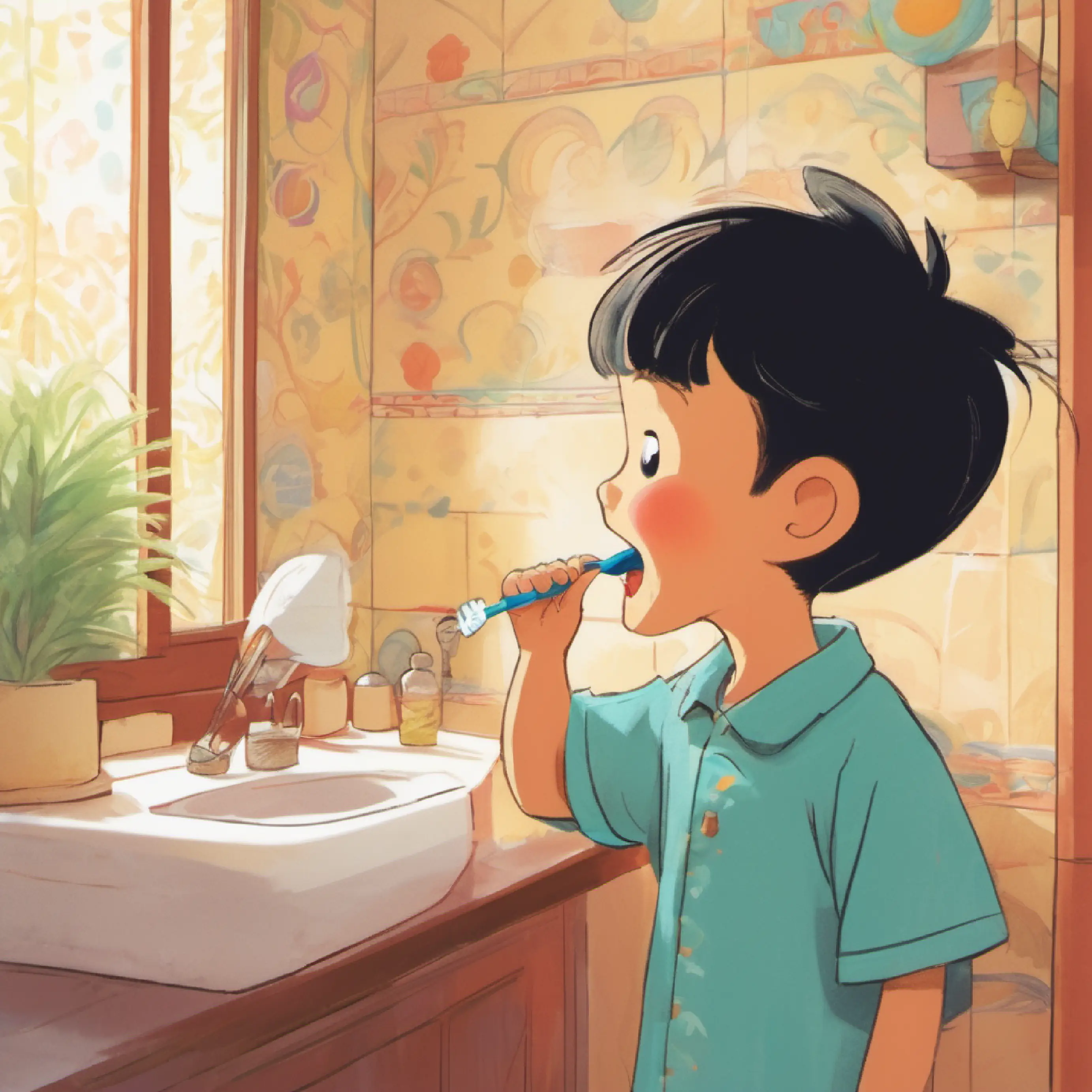 Xiao Zhu Zhu brushing his teeth, showing routine.