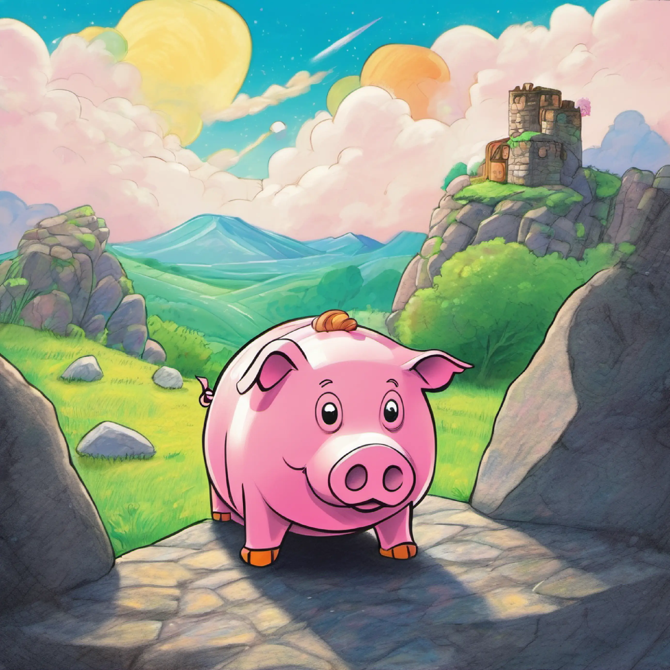 Piggy trips over a stone.