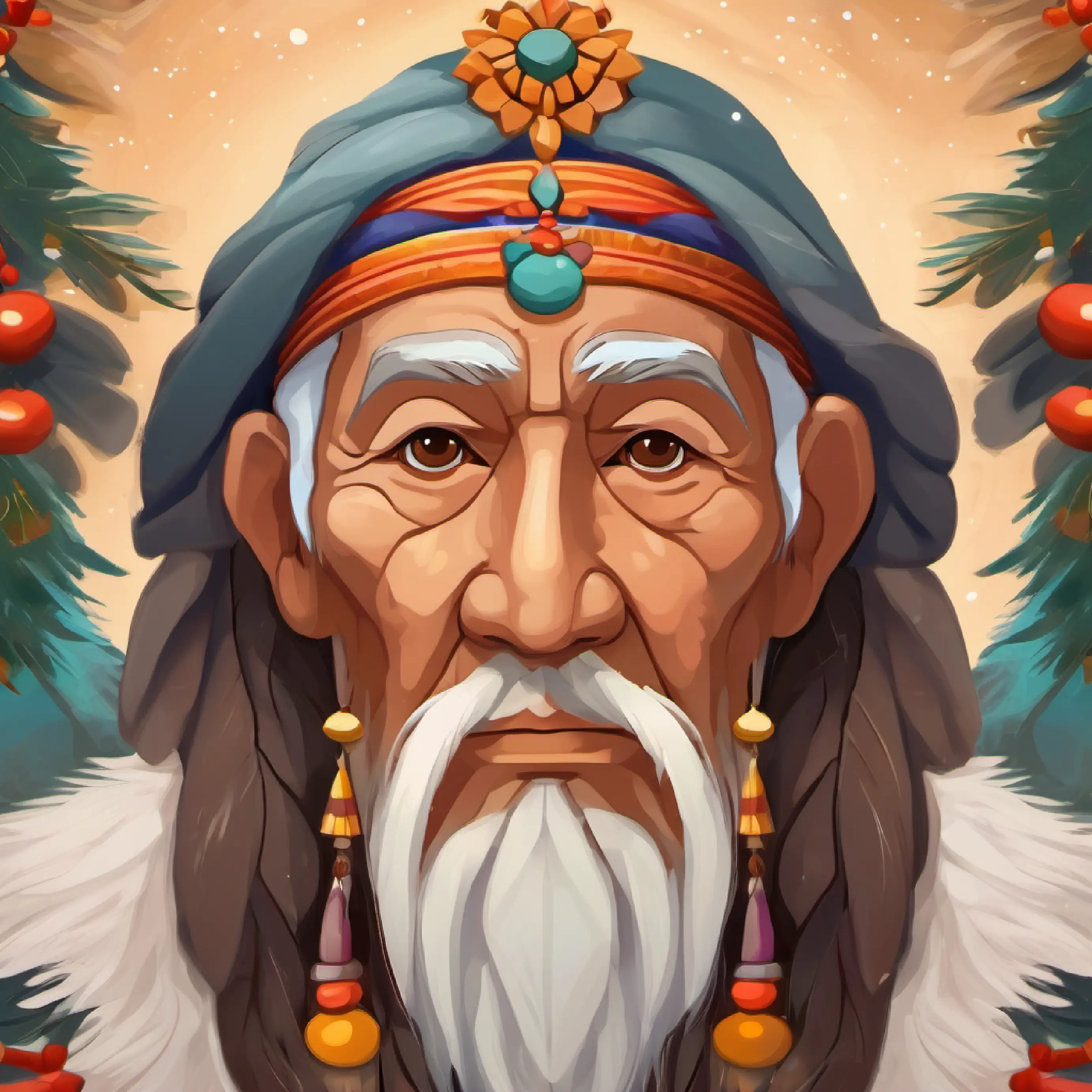 Two-Spirit person Two-Spirit tribe elder, kind, a blend of masculine and feminine, soft brown eyes, resolving an argument, demonstrating wisdom