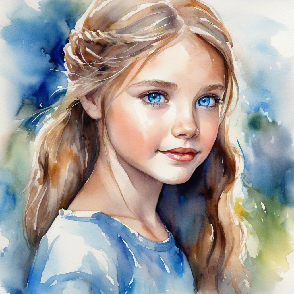 Blue eyes, fair skin, kind-hearted girl passionate about helping others, a young girl with bright blue eyes and fair skin, stands in the village