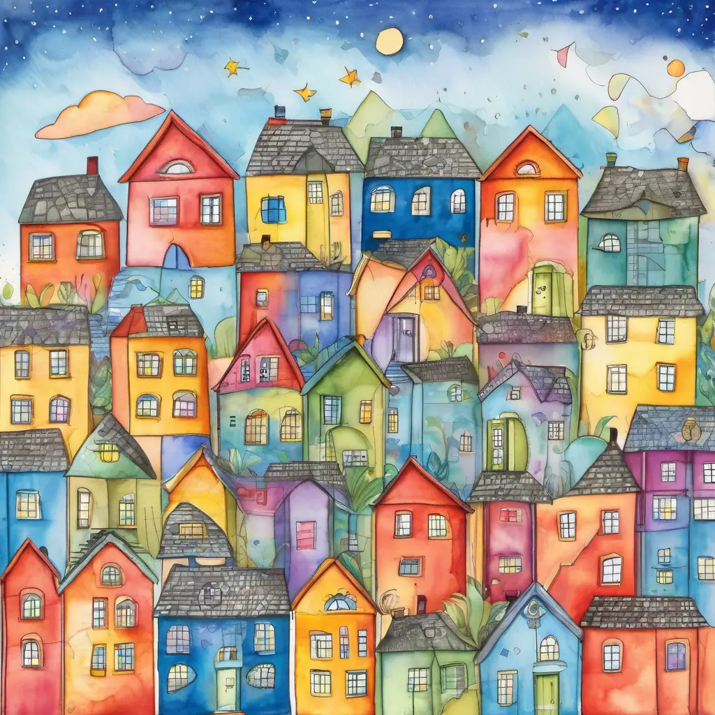 In Mathland, there were colorful houses made of numbers, and the sky was filled with equations and shapes.