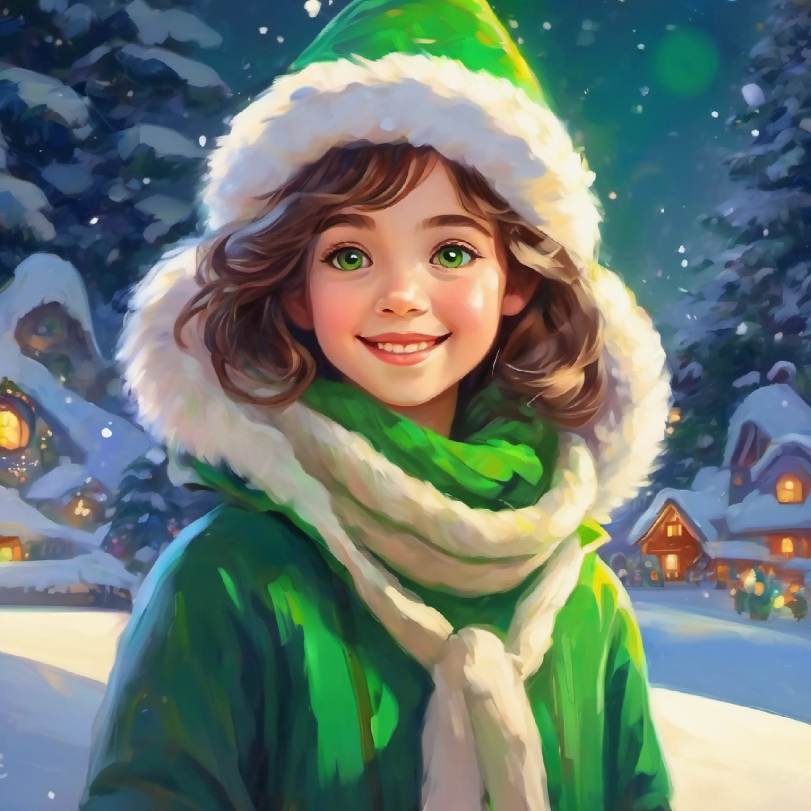 Young girl, cheerful, light-skinned, with bright green eyes's newfound inner peace and heart's fulfillment.