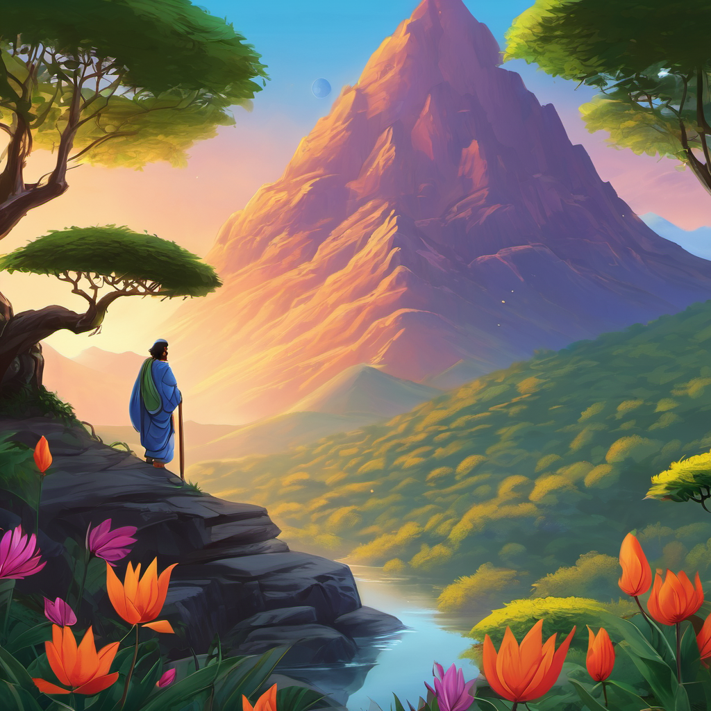 Raghav set out on a journey to find this flower, but as he climbed the treacherous mountain, he encountered a wise old man named Guruji. Guruji had dedicated his life to studying shapes and their significance. Guruji noticed Raghav's struggle and offered his help. However, he only agreed to assist Raghav if he promised to respect and value his knowledge about shapes. Raghav readily agreed, realizing that he needed Guruji's guidance to find the magical flower.