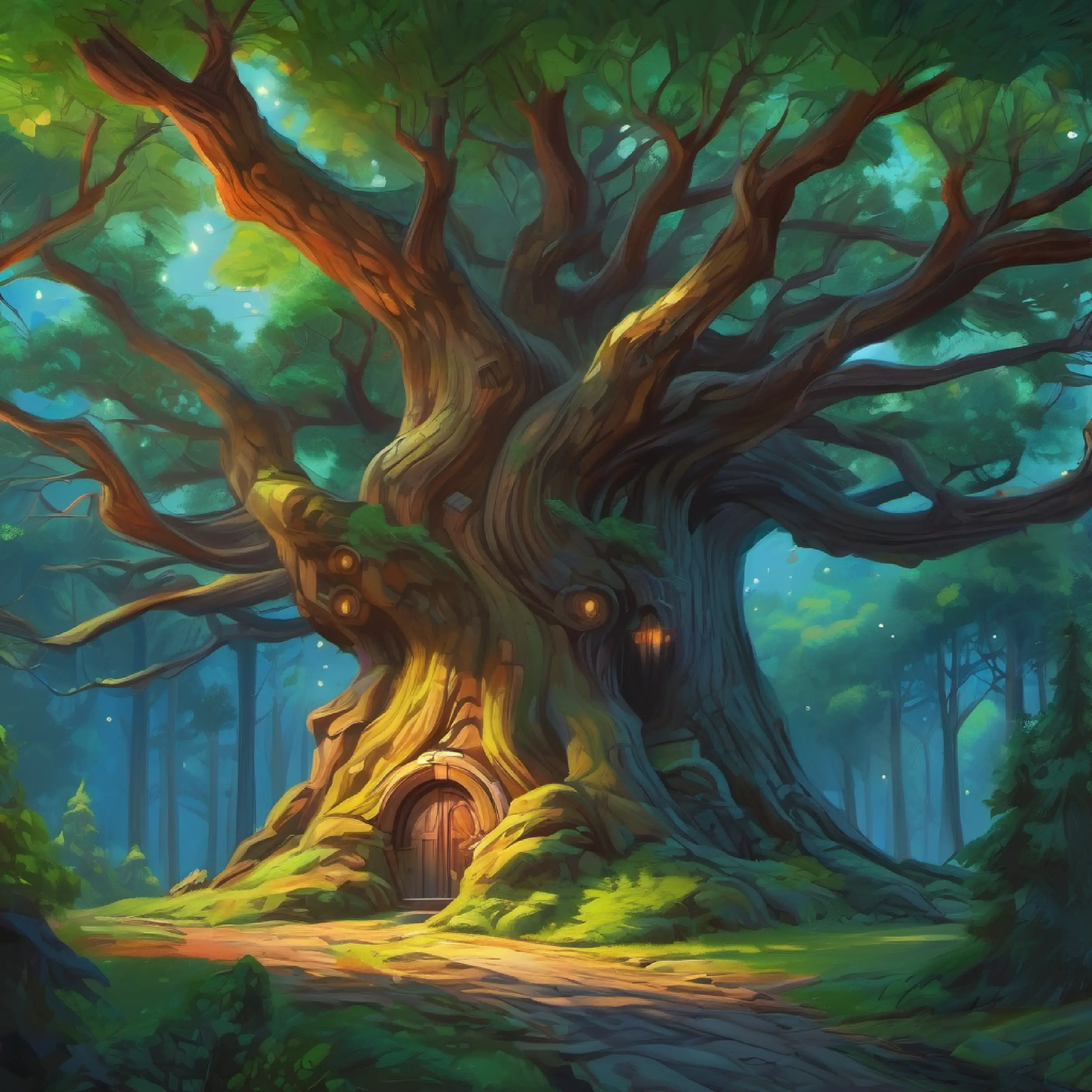 The final destination is revealed: an imposing, ancient tree in the woods' core.