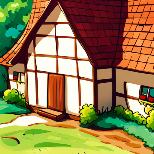 Big house, warm colors, sun shining
