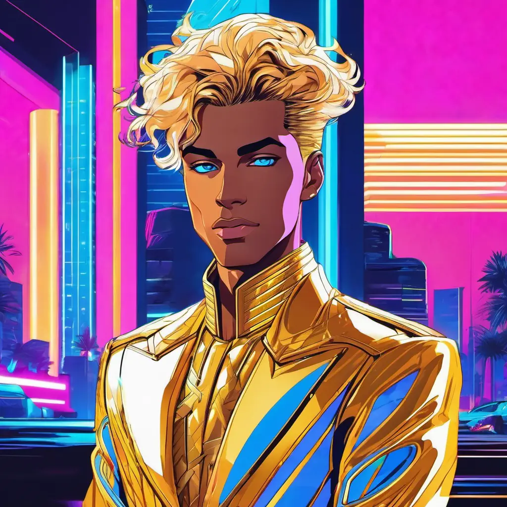 Prince Fair skin, bright blue eyes, golden hair, royal attire hailed as a hero