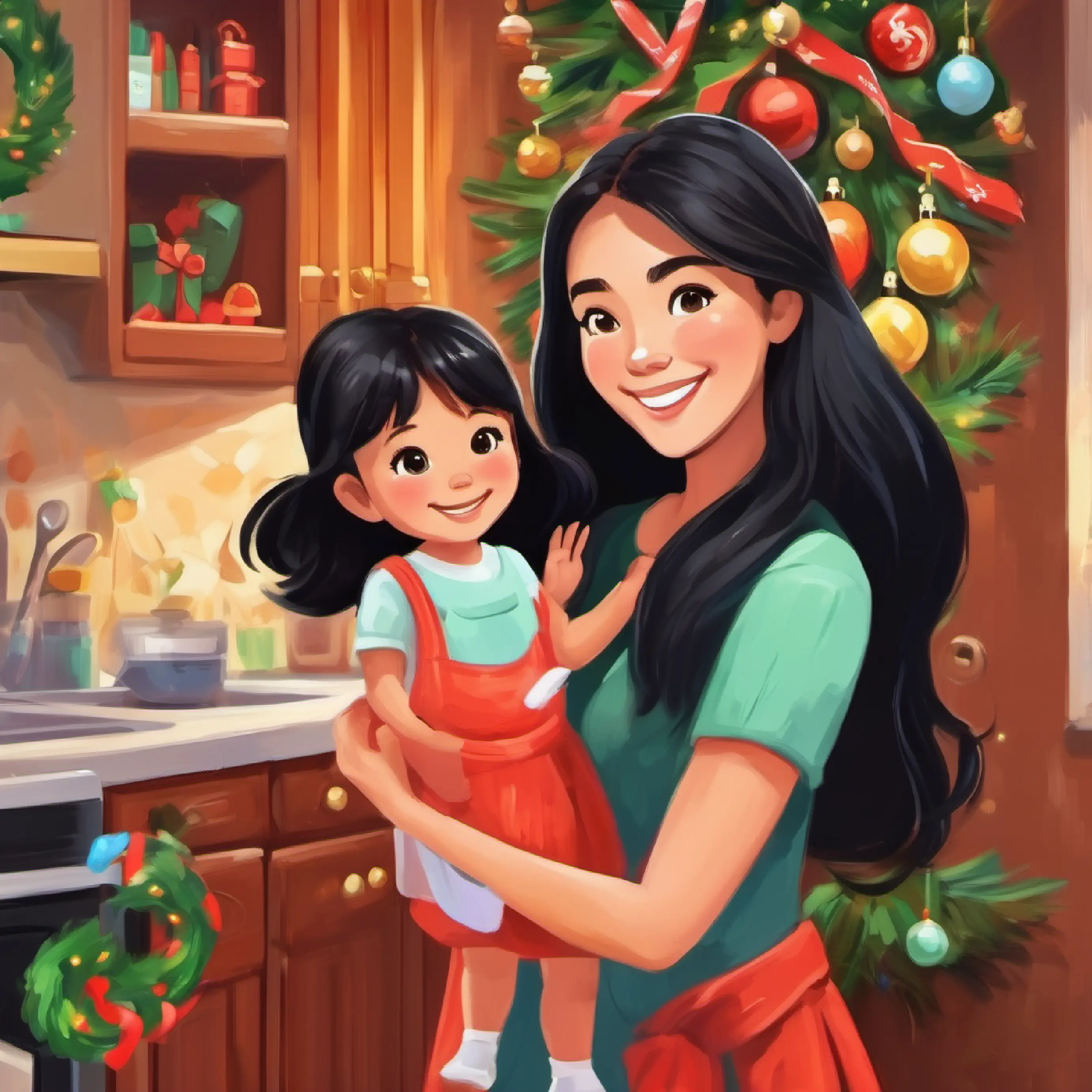 Young girl, long black hair, brown eyes, vibrant smile helps mom clean for a fresh start.