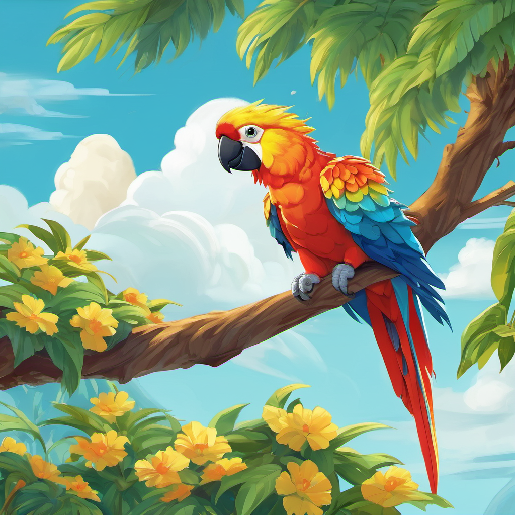 Just then, a colorful parrot named Polly flew down from the sky and perched on a branch above them. Polly had been observing their predicament and decided to lend a helping hand. "Hello there, young adventurers!" Polly chirped cheerfully. "I see you're in a bit of a quandary. Let me assist you with your choice!"