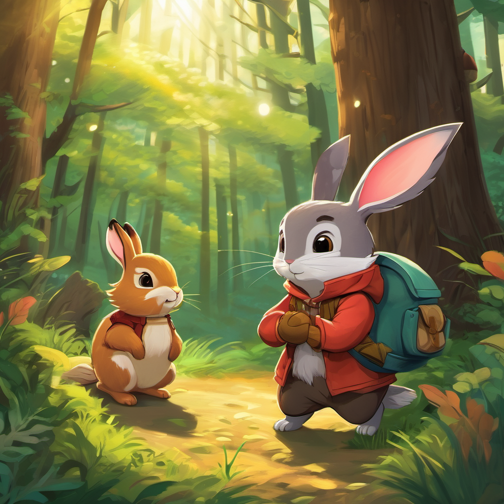 The forest animals rushed to Benny, expressing their gratitude for his bravery and determination. They celebrated him as their hero, knowing that he had saved their home from the clutches of the villainous squirrels. As the sun began to set and the magical forest regained its tranquility, Benny turned back into his ordinary rabbit form. He hopped home, knowing that even without super-rabbit powers, his determination would always guide him.