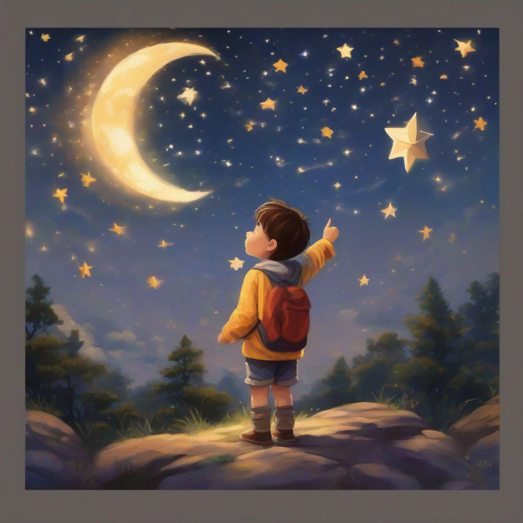 little boy counting stars in the sky