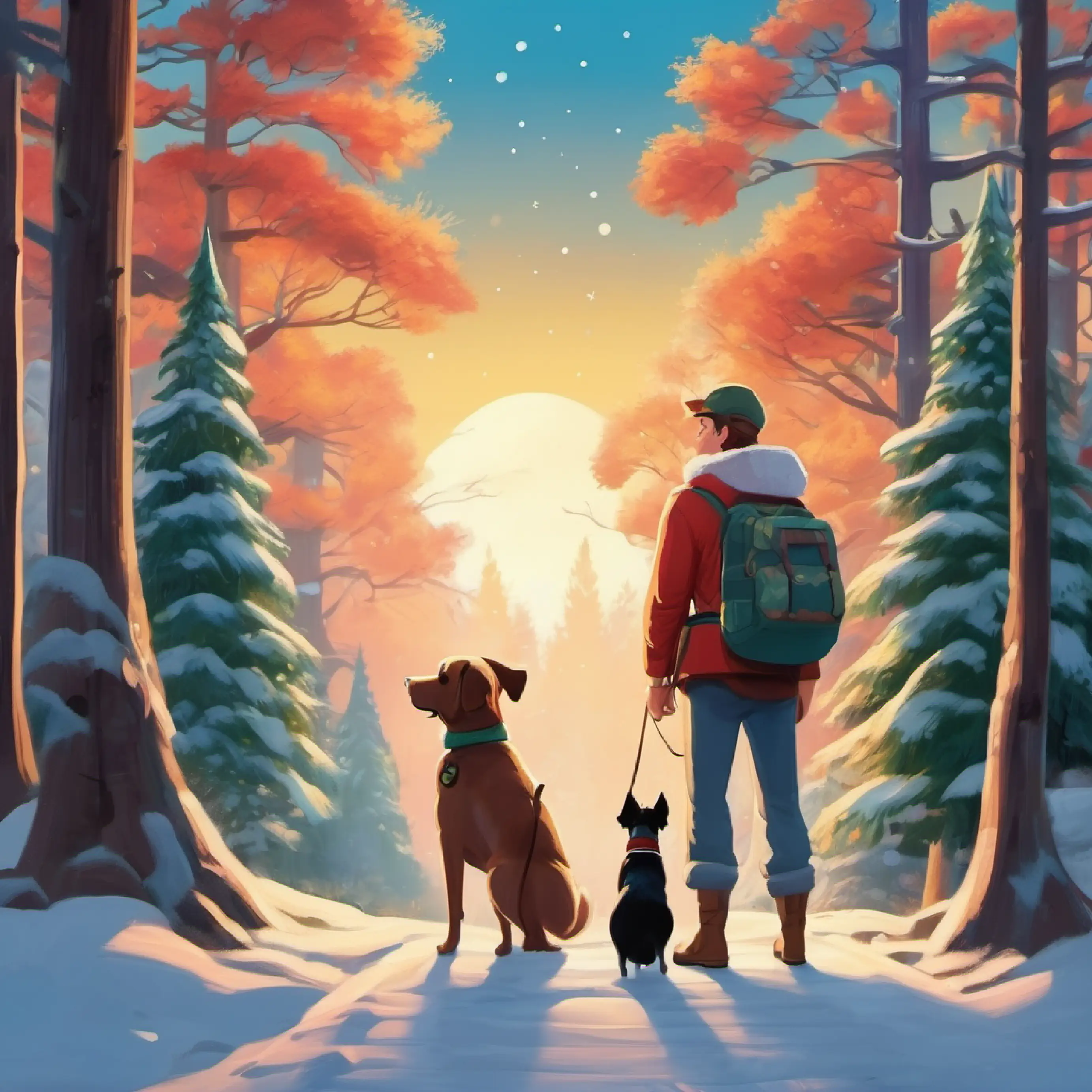 Tim and his dog Max find themselves surrounded by trees in the forest.