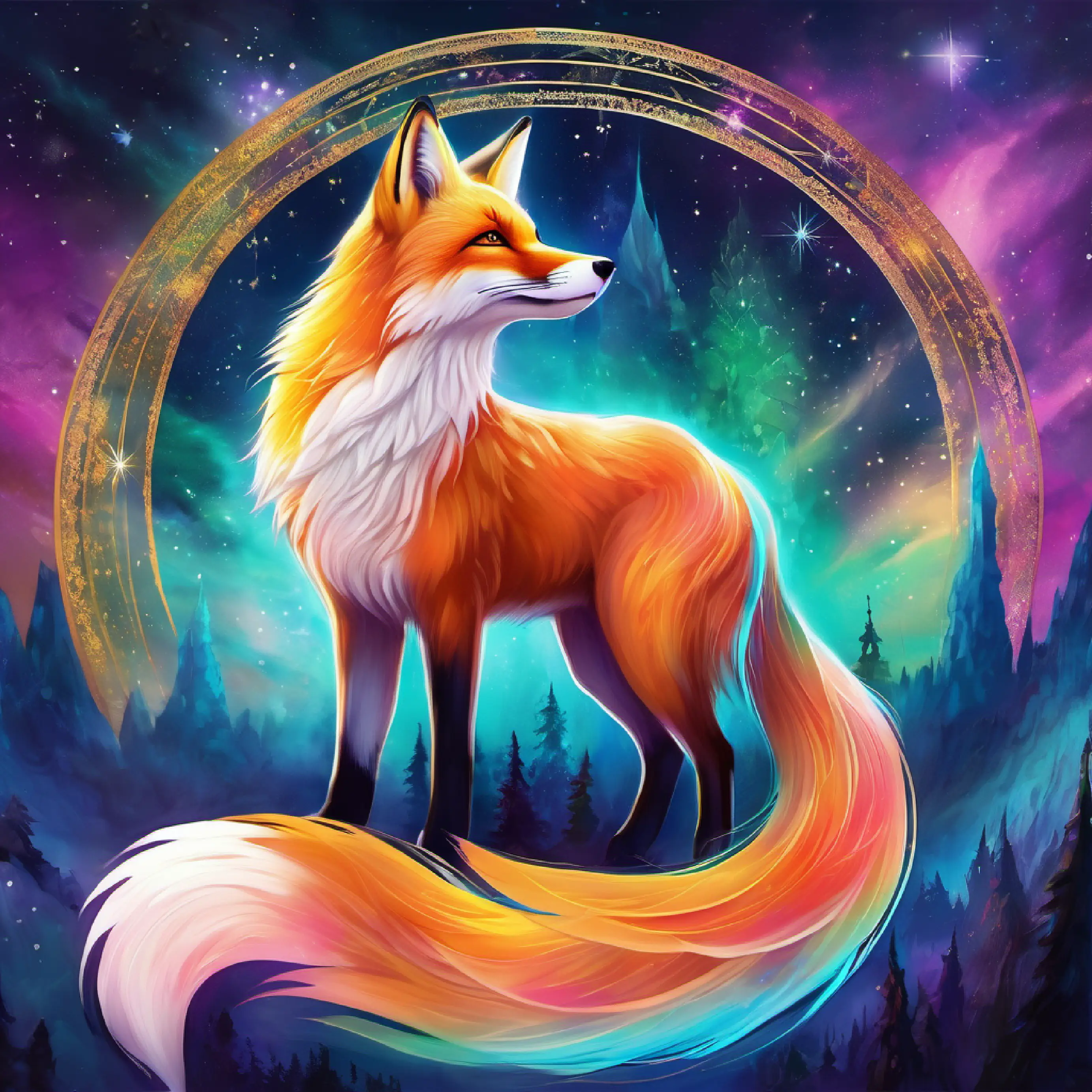 Fox feels gratitude and love for Aurora Spirit with ever-changing colorful aura, wise and kind.