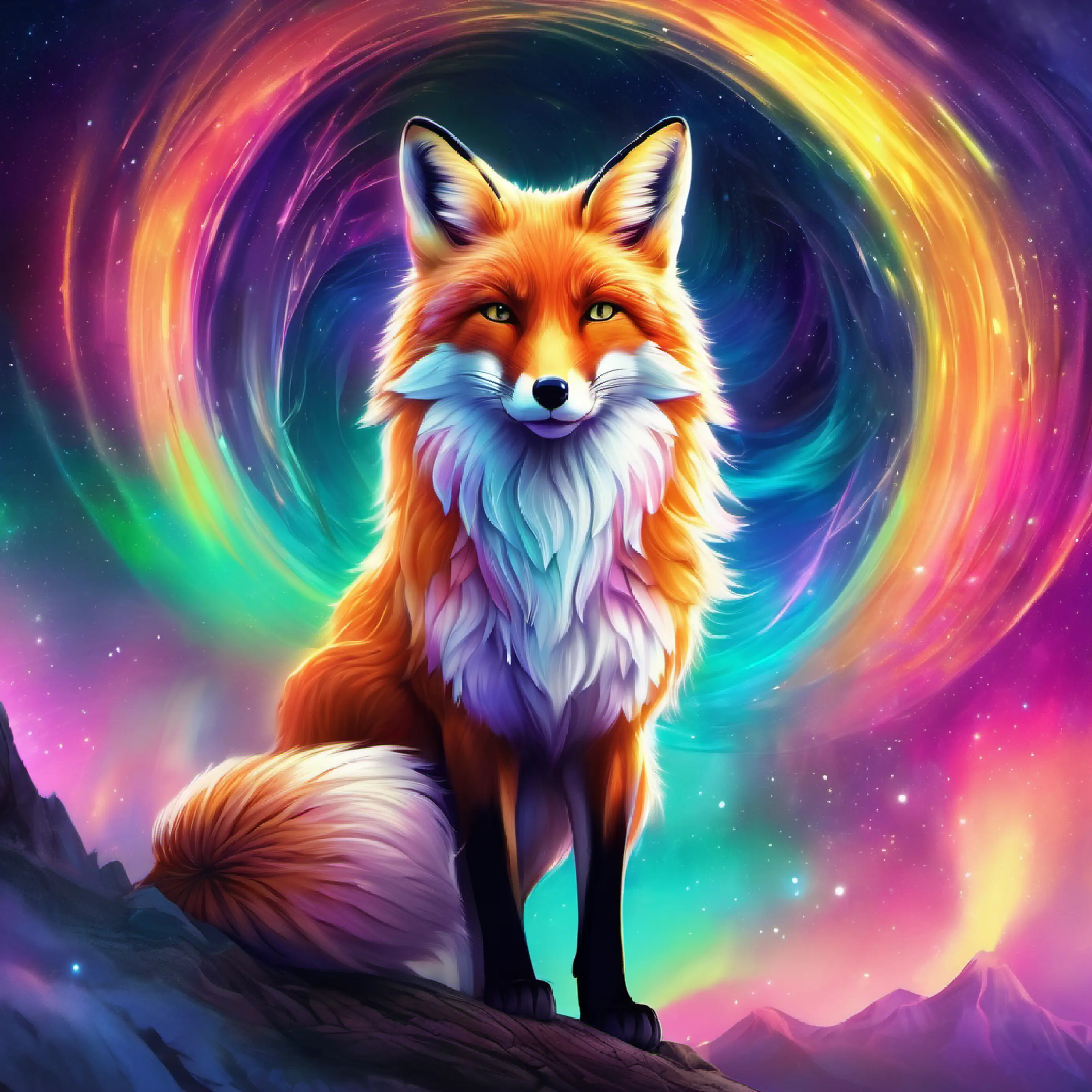 Fox meets Aurora Spirit with ever-changing colorful aura, wise and kind, the Aurora Spirit.