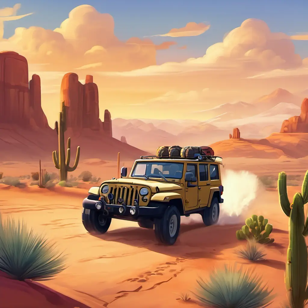 Desert jeep adventure, vast landscape