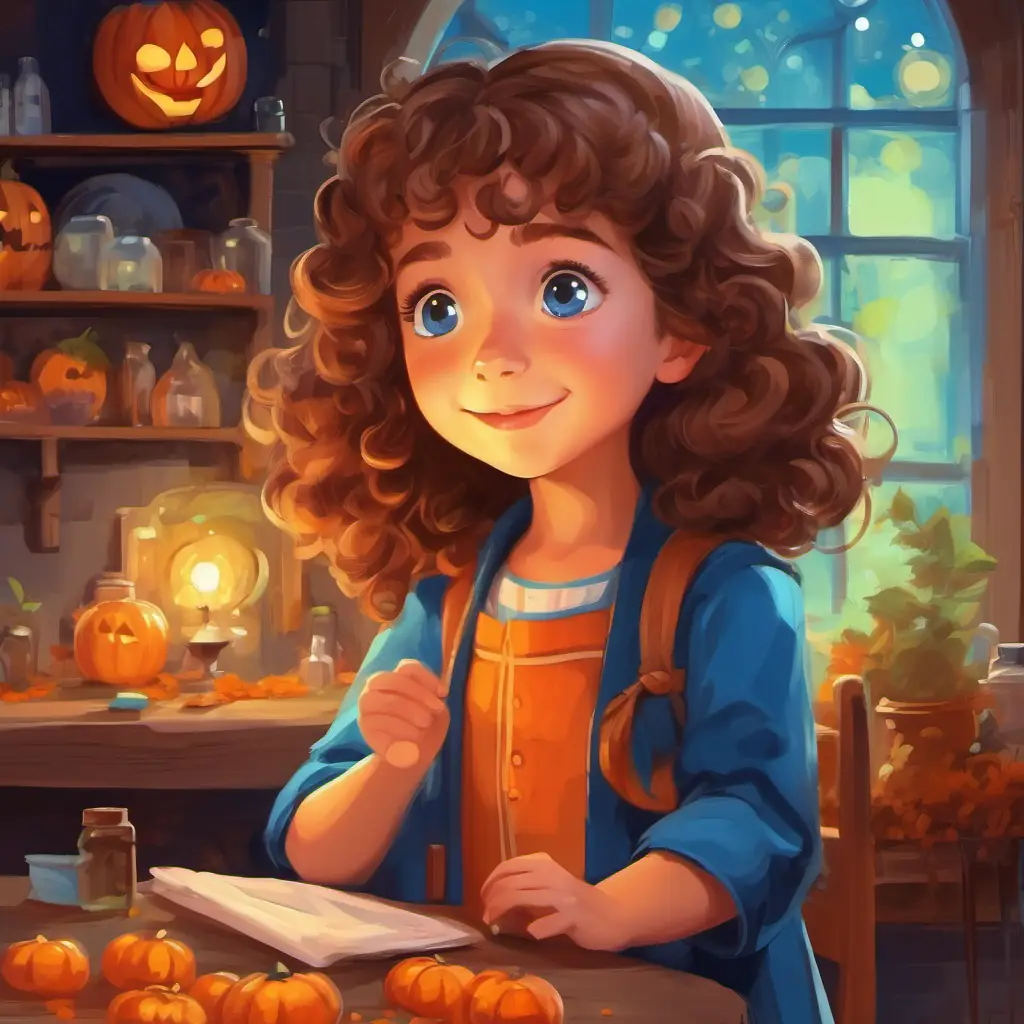 Lily is a little girl with curly brown hair and bright blue eyes talking to her mom, learning about germs and cleanliness