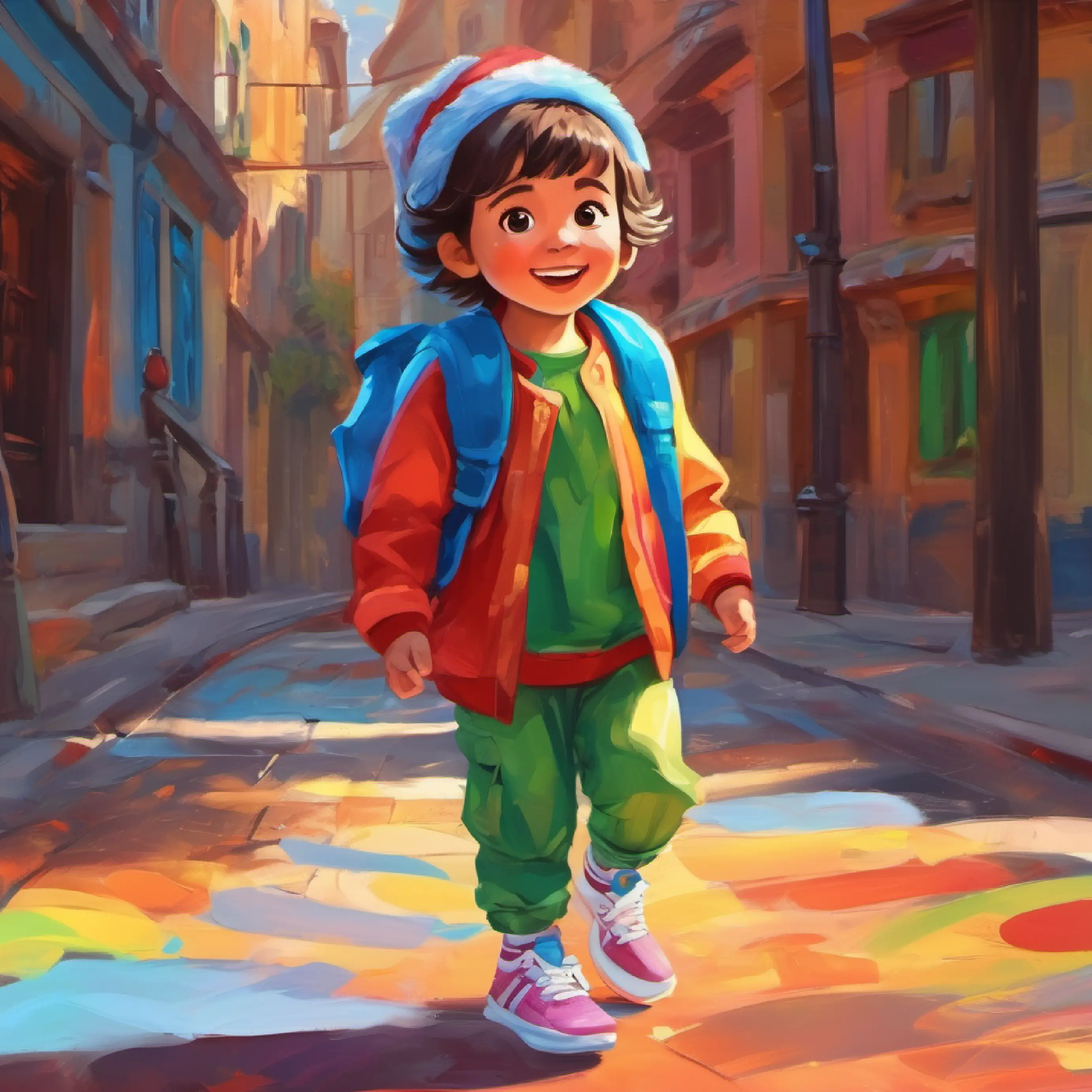 Child with joyful eyes, wears colorful clothes and sneakers discovers the respect for gender-diverse individuals.
