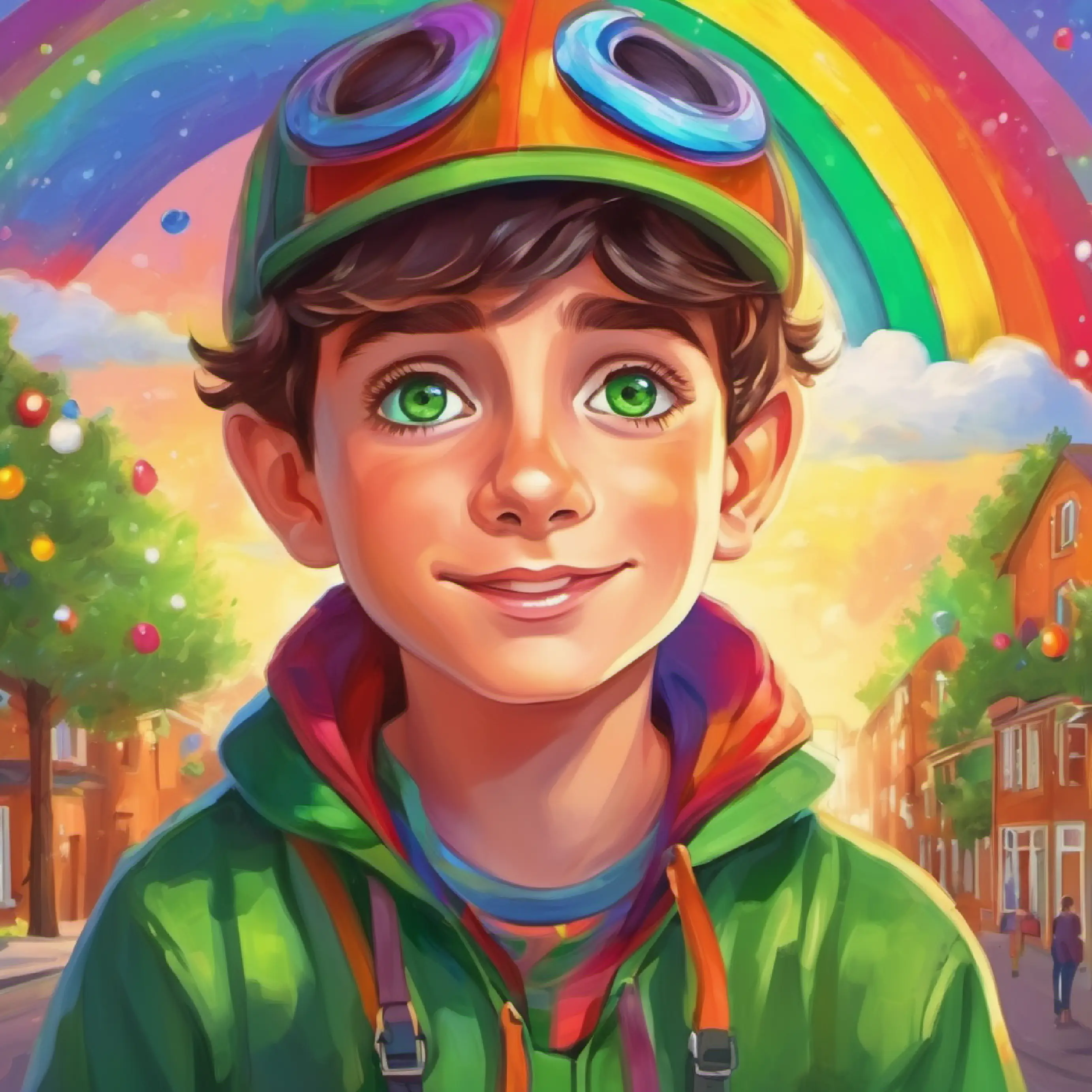 Curious boy with green eyes, friendly and open-minded and Transgender boy with hopeful eyes, seeking acceptance display their rainbow poster at school.