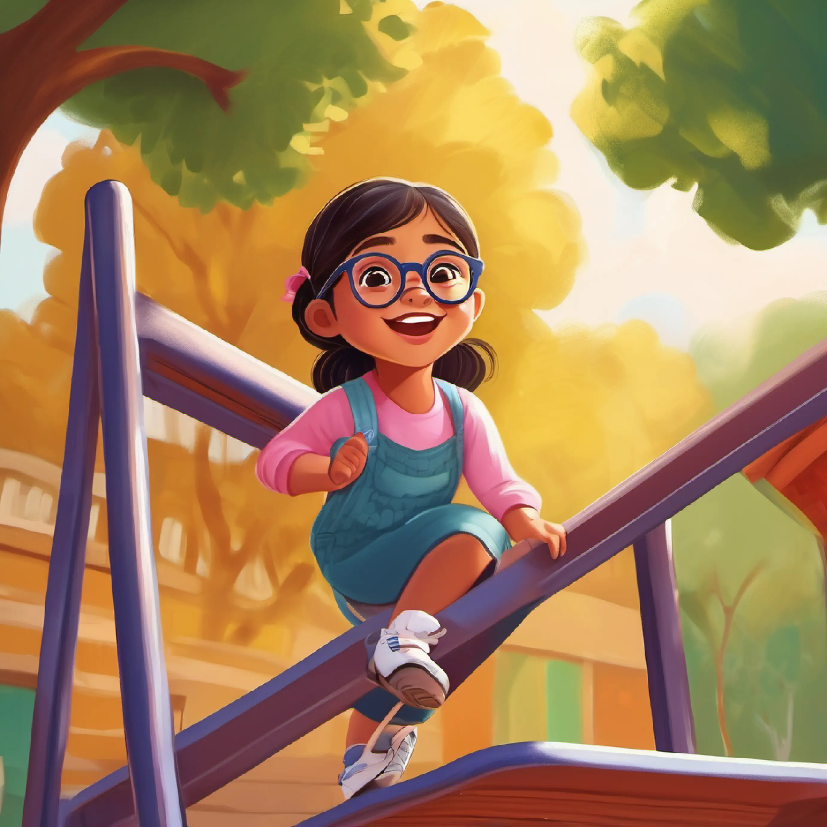 Karen climbs the ladder at the park's playground.
