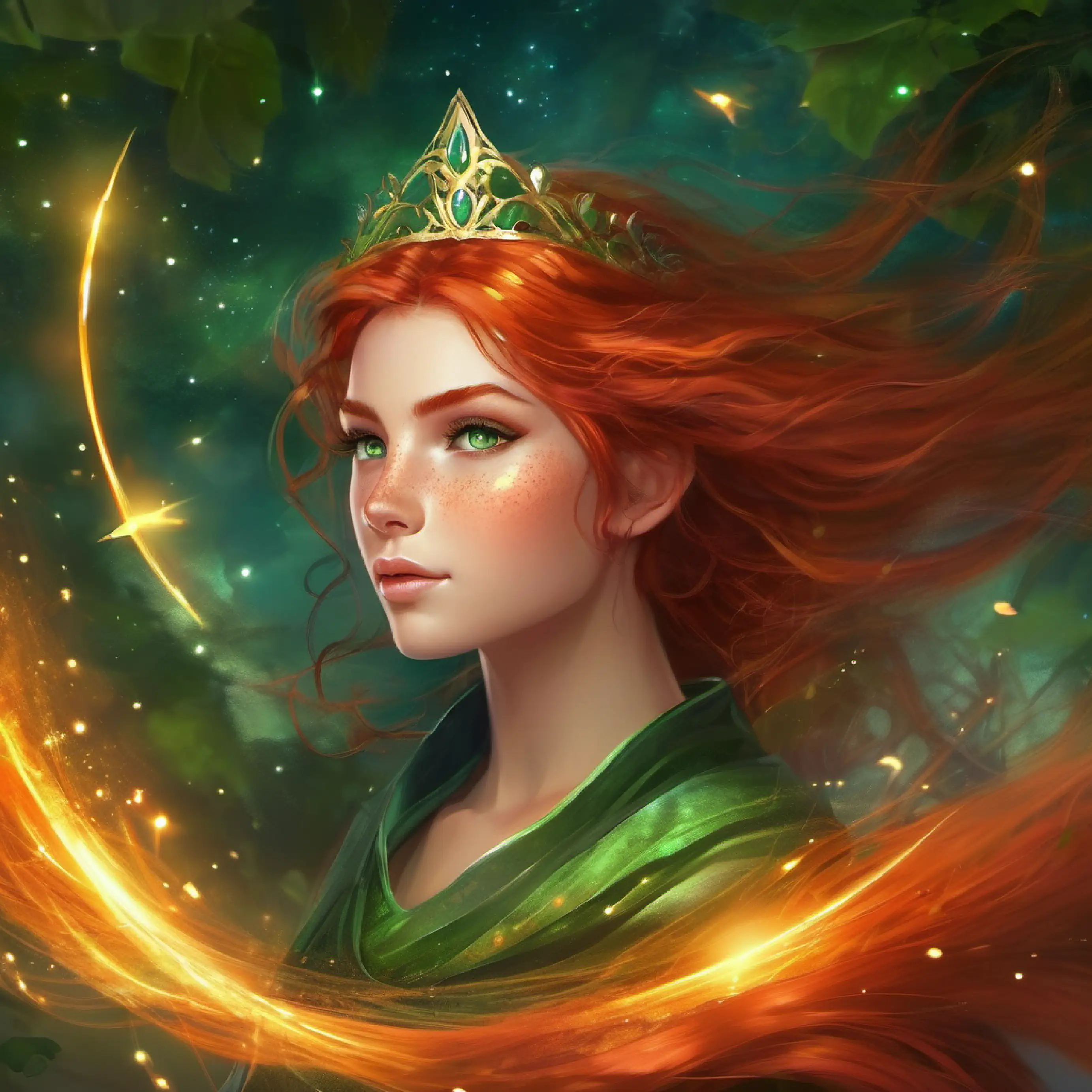 Description of Princess Brave girl with freckles, green eyes, and wild red hair's unconventional interests