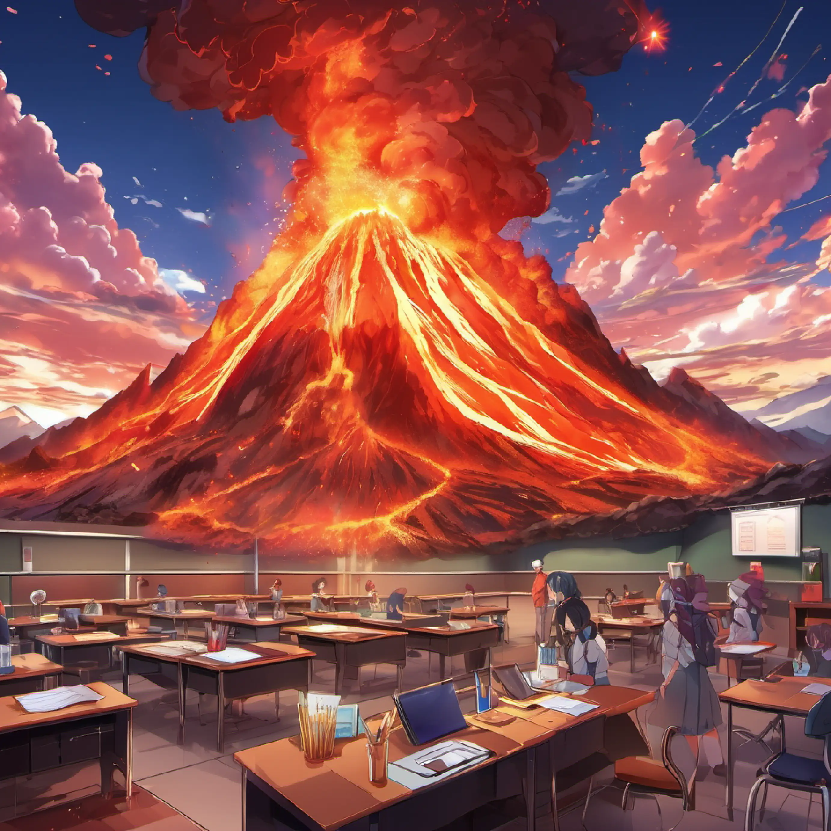 Classroom, science experiment, volcanic eruption