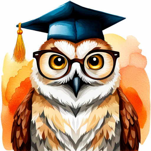 A wise A wise owl with big round eyes, wearing glasses. wearing glasses and a graduation cap