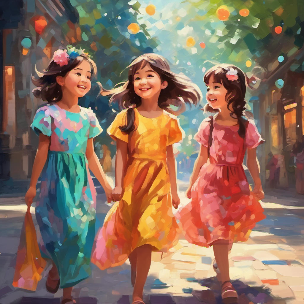 A picture of Happy and playful girls with colorful dresses dreaming big
