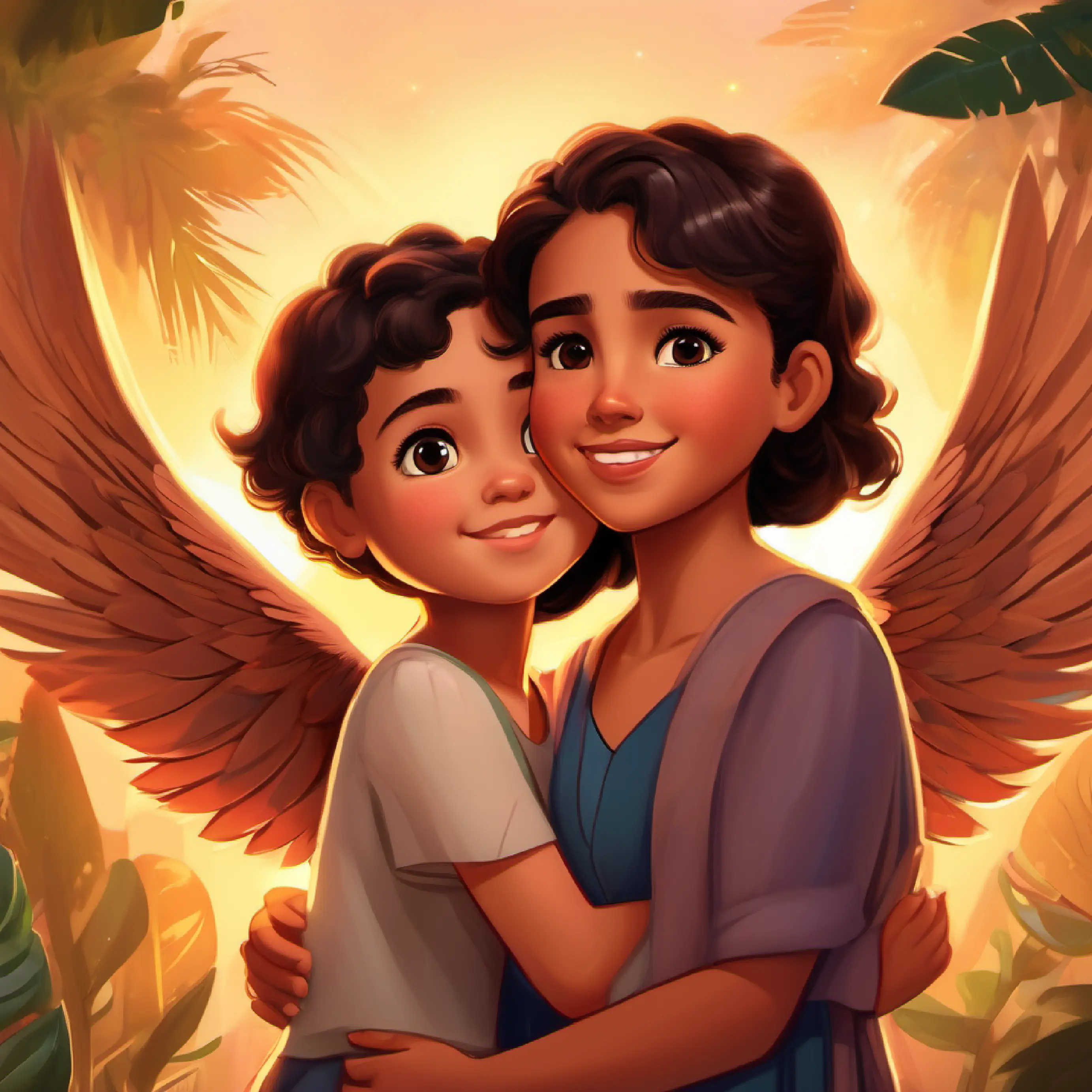 Nayeli hugs Rosa, whose wings start to glow.