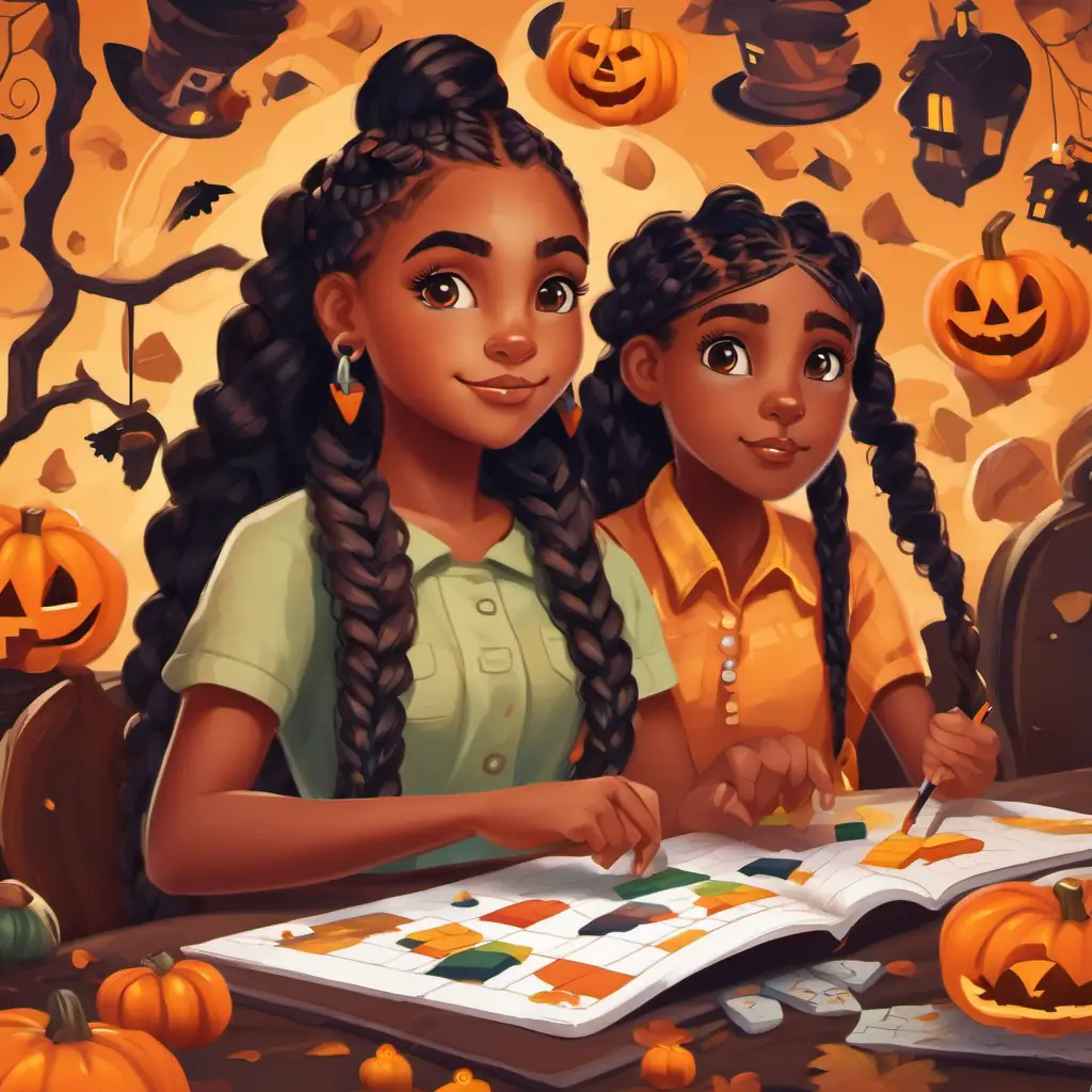 African American girl with braids, brown eyes and her squad brainstorming, math problems and puzzles