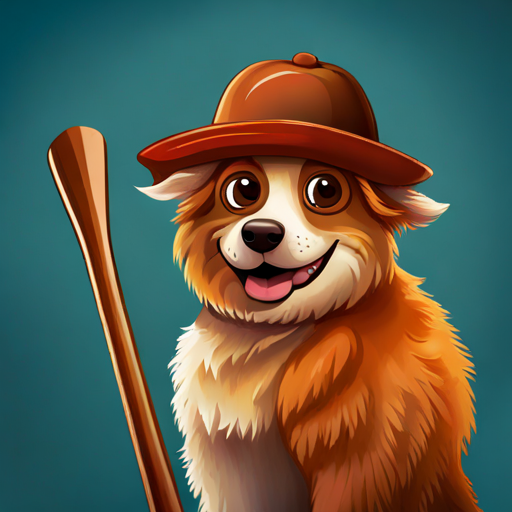 Friendly pulipoo dog, brown curly fur and waggy tail. wears a gondola hat and holds a paddle