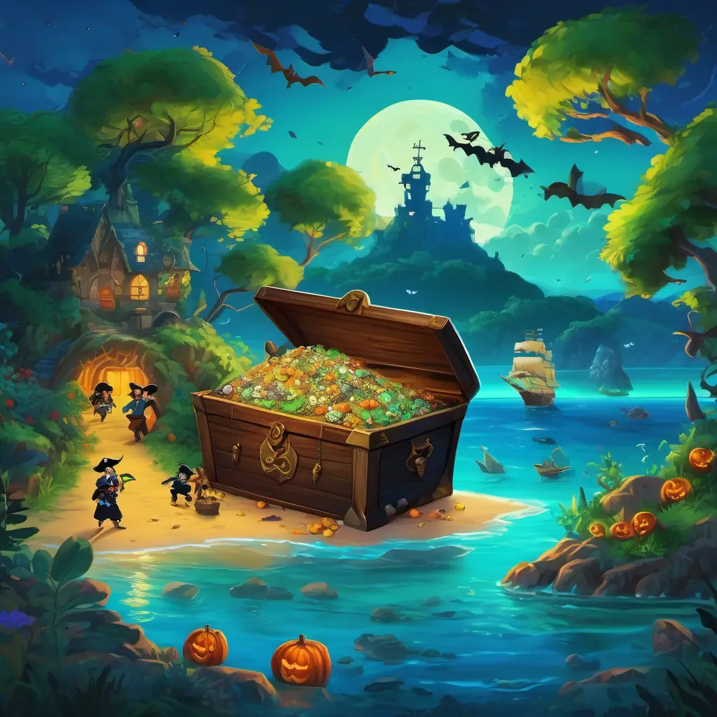 The story begins on a beautiful island with vibrant blue waters and lush green forests. A group of pirates can be seen burying a chest filled with treasures deep into the ground.