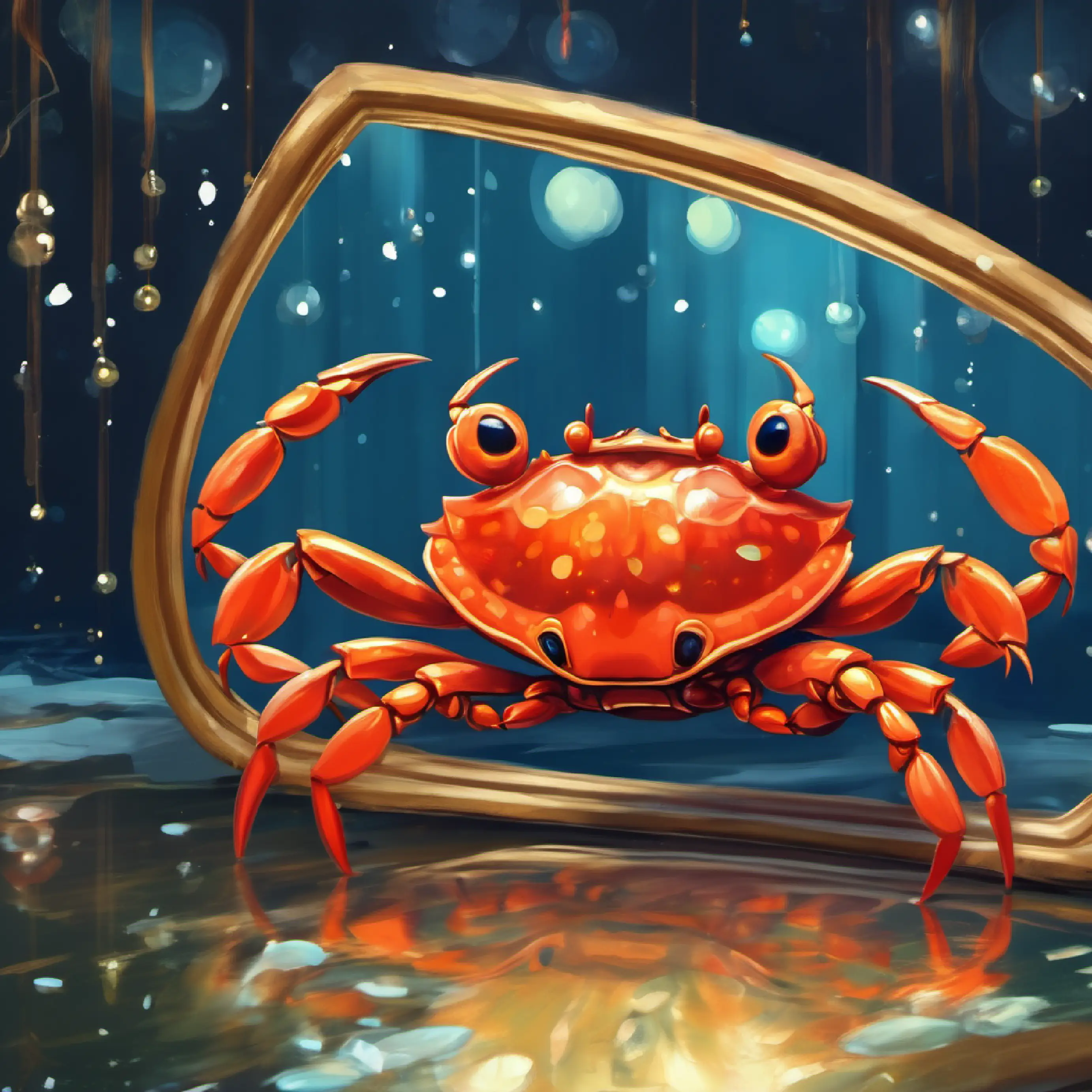 A shy crab fears his own reflection.