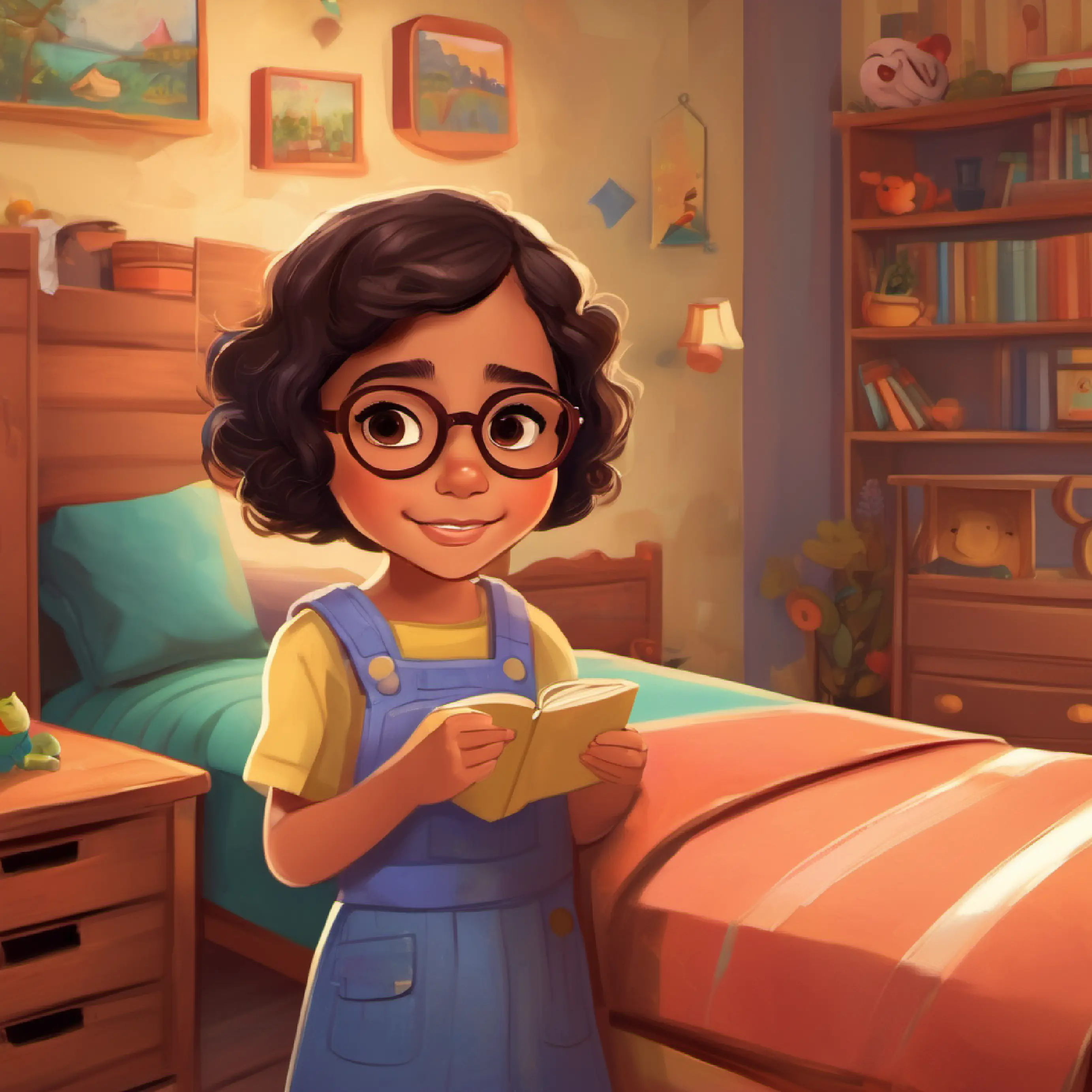 Nayeli in her room, wearing her glasses