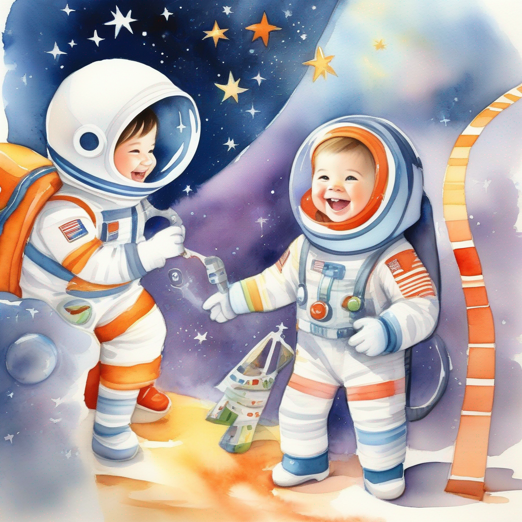 A goal with a big smile, wearing a spacesuit's friends help prepare for the space journey.