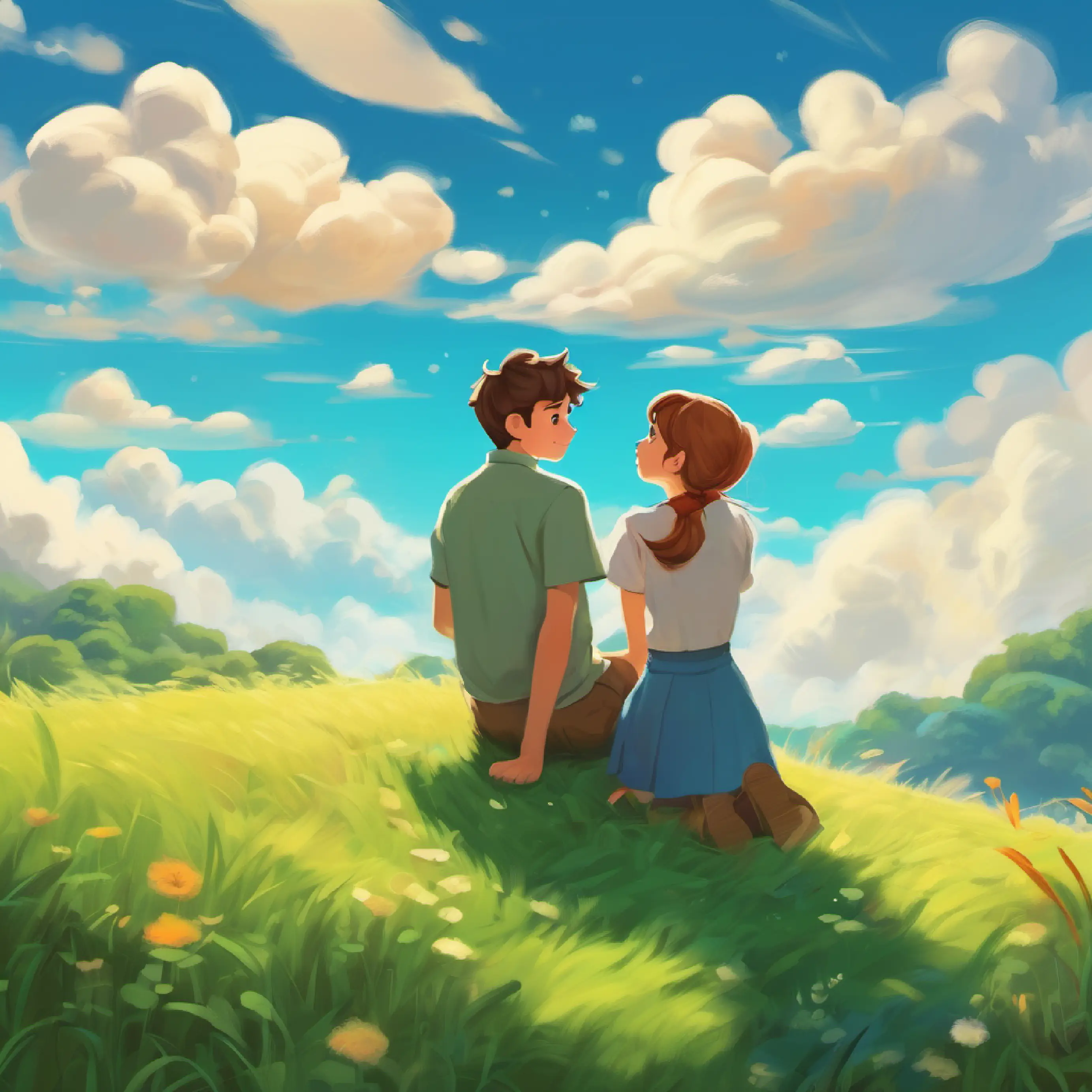 Counting clouds, Amy and Lucas lay on the grass, whispering numbers.