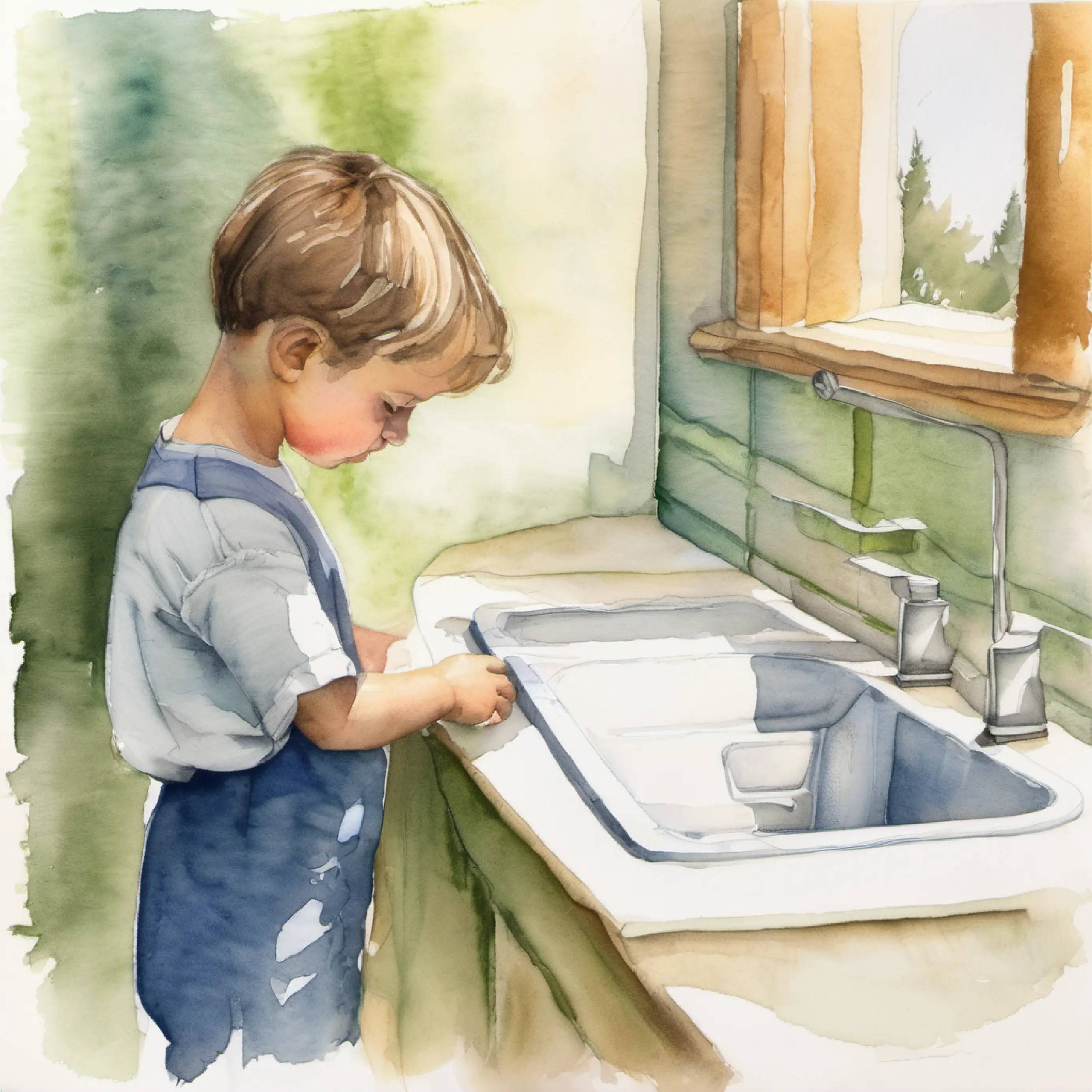 Child pondering the importance of washing hands.