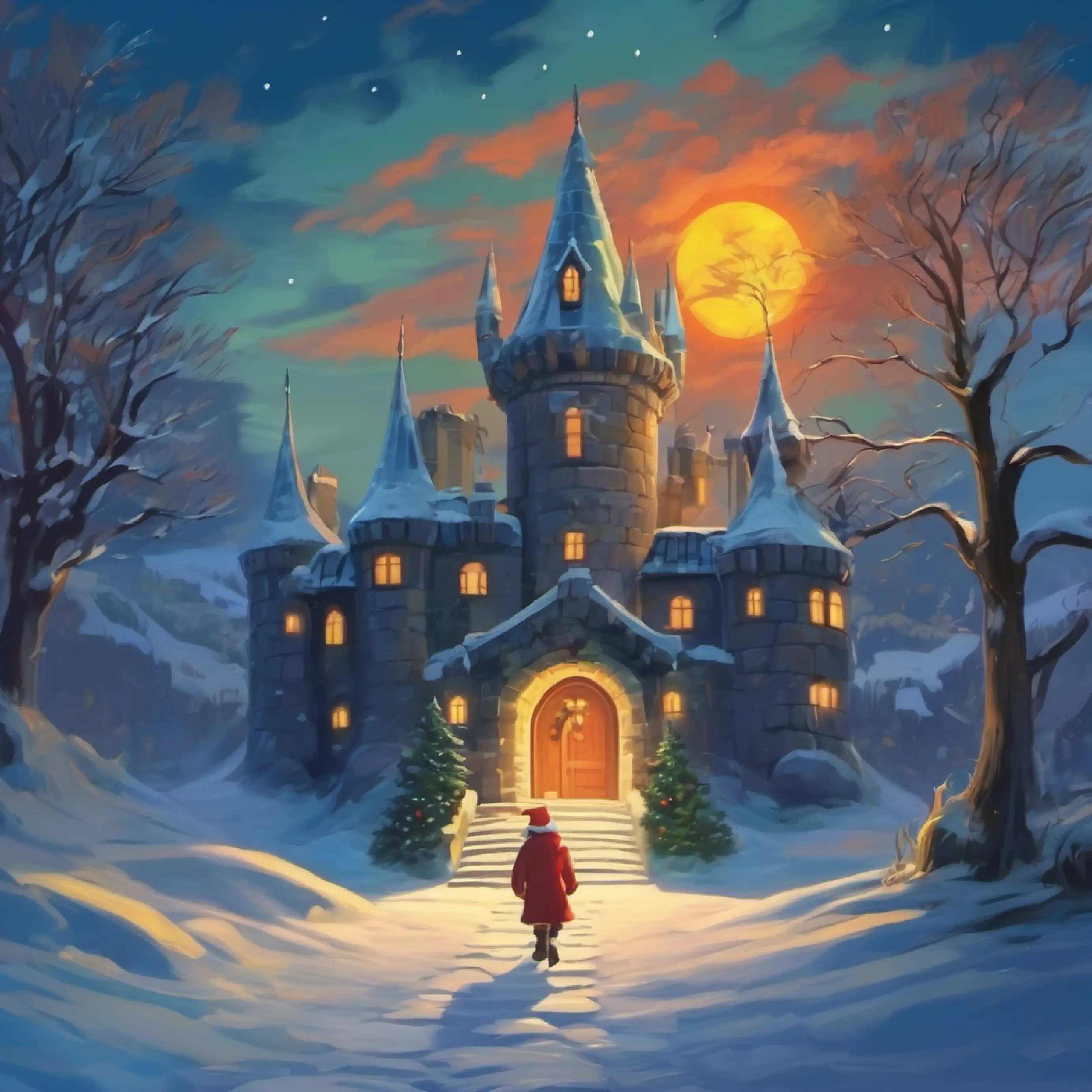 Main character approaches and enters the haunted castle.