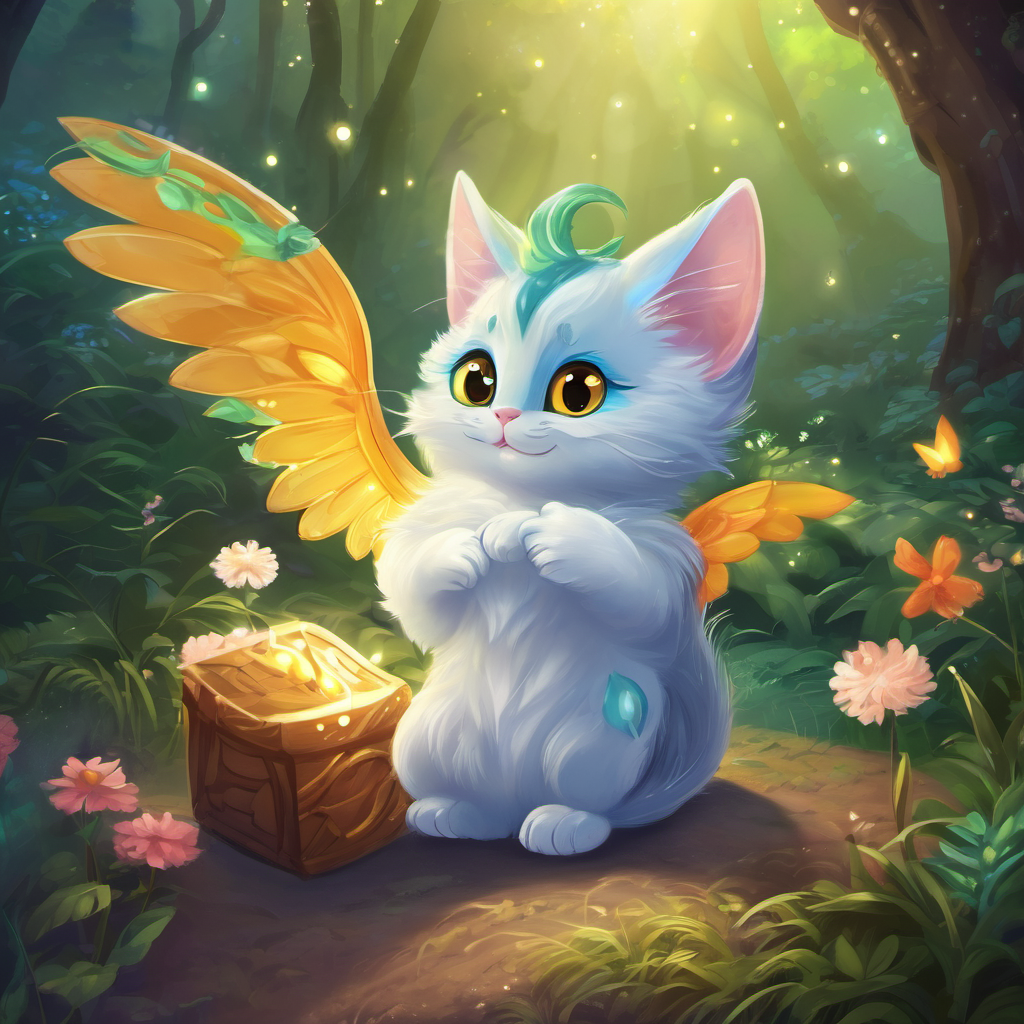 It was a small, enchanted creature known as a Mewboggle! This rare and mystical creature had a furry body, sparkling wings, and mischievous eyes that twinkled with delight. The Mewboggle had the power to grant wishes and bring joy to anyone it encountered. Aras couldn't believe his luck! He gently scooped up the Mewboggle, and it eagerly snuggled into his palm. "I will take care of you and give you a name," Aras whispered to his new magical friend. After some thought, he said, "I shall name you Sparkle because your presence shines brighter than any star in the sky."