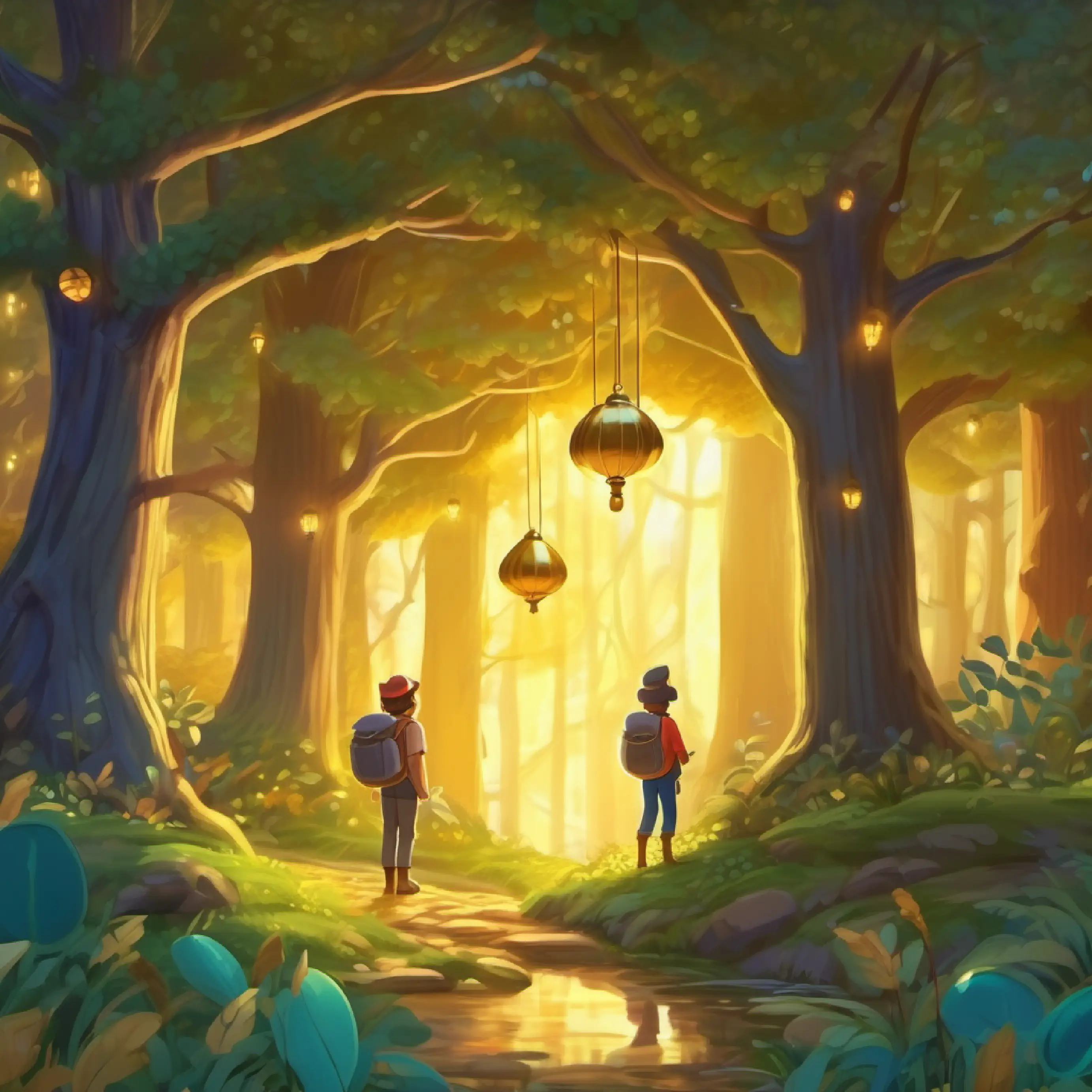 The group returns home with the Golden Acorn, appreciating the lessons learned on their adventure, in the magical forest.