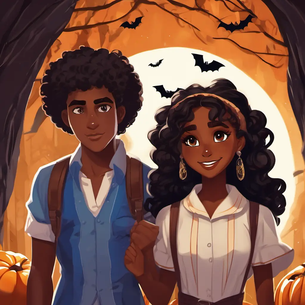 Ada has brown skin, curly black hair, and bright brown eyes, Ije has dark brown skin, braided black hair, and sparkling black eyes, Ifeanyi has light brown skin, short black hair, and big round brown eyes, and Mikel has fair skin, straight brown hair, and shiny blue eyes standing outside the Ogbunike caves.