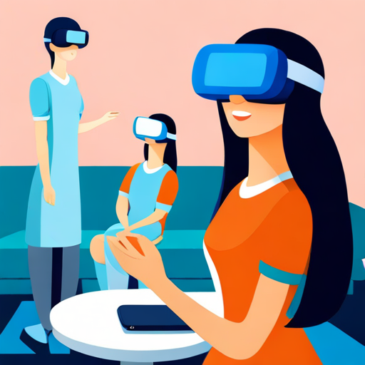girlren with virtual reality headsets and holographic teachers