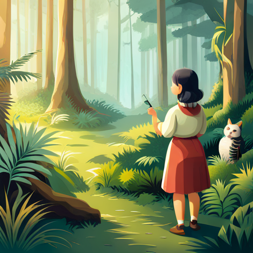 girlren talking to animals and plants in a peaceful forest