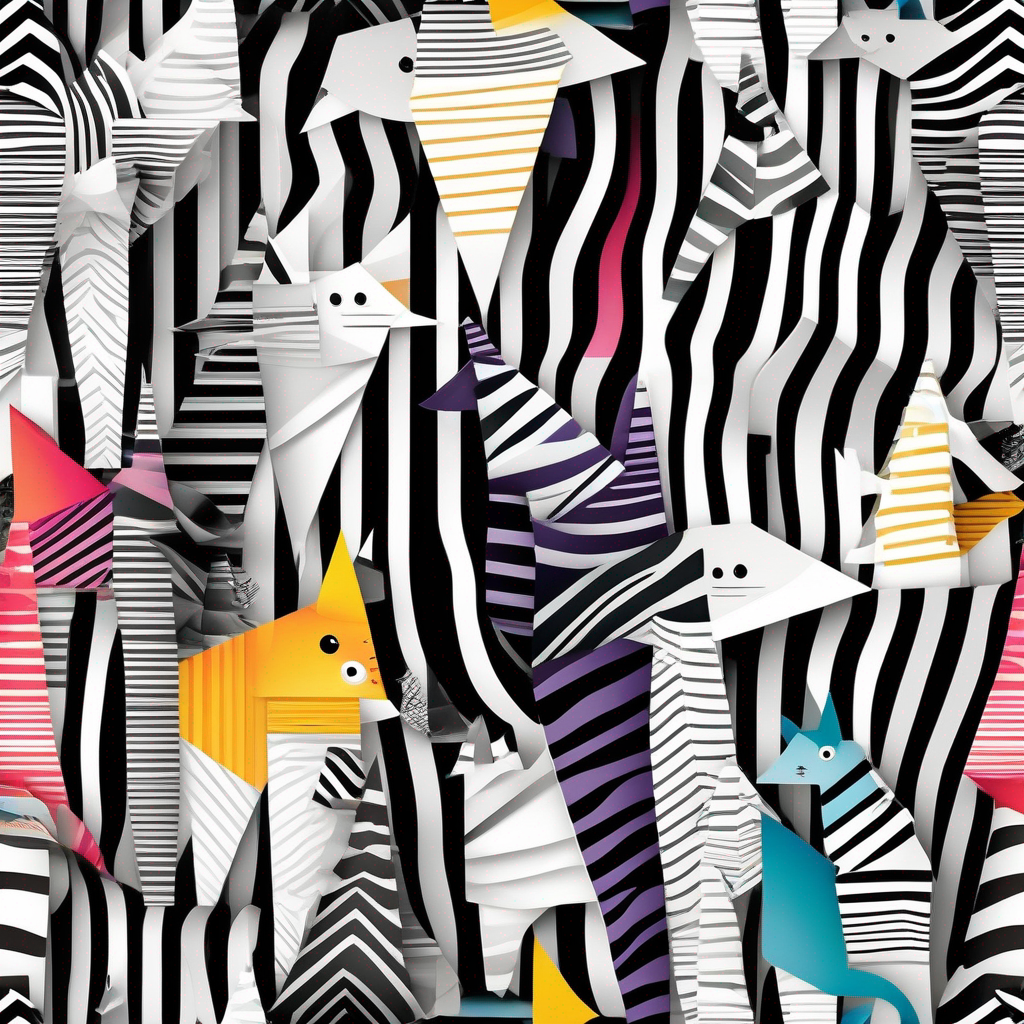 A curious and colorful cat with a mischievous smile and A friendly and wise elephant with a kind heart surrounded by zebras, black and white stripes