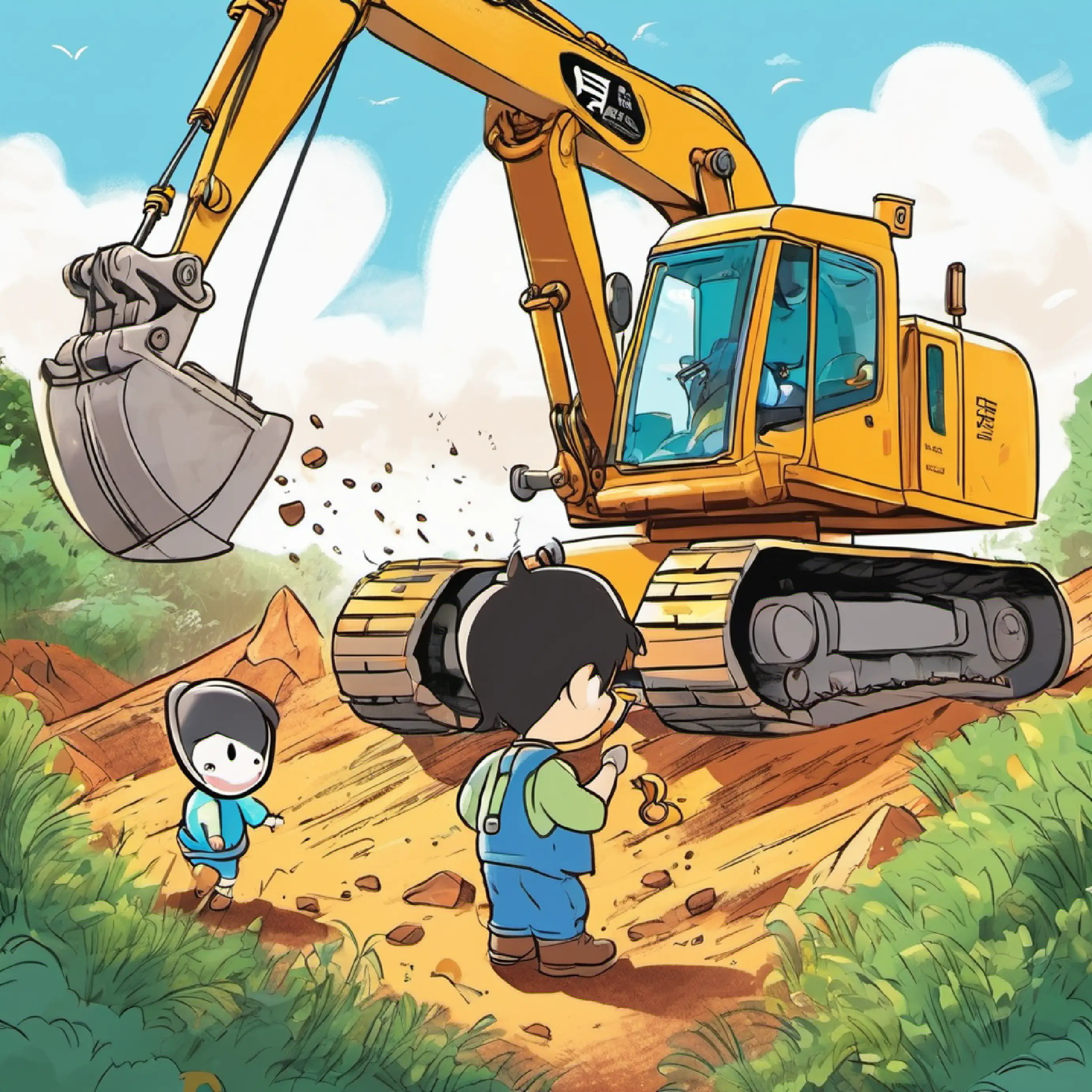 Xiao Zhu Zhu playing with the excavator.