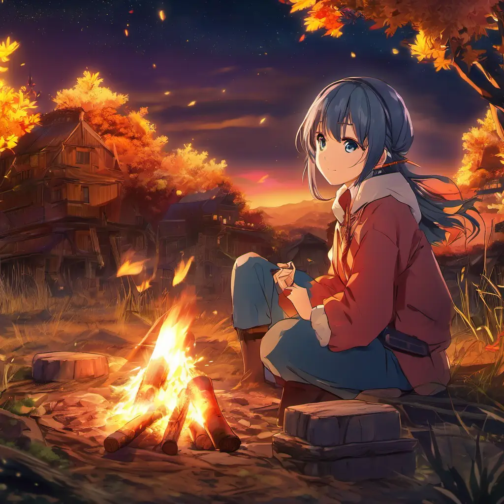 Reflecting by the campfire, planning to bring back her harvest.
