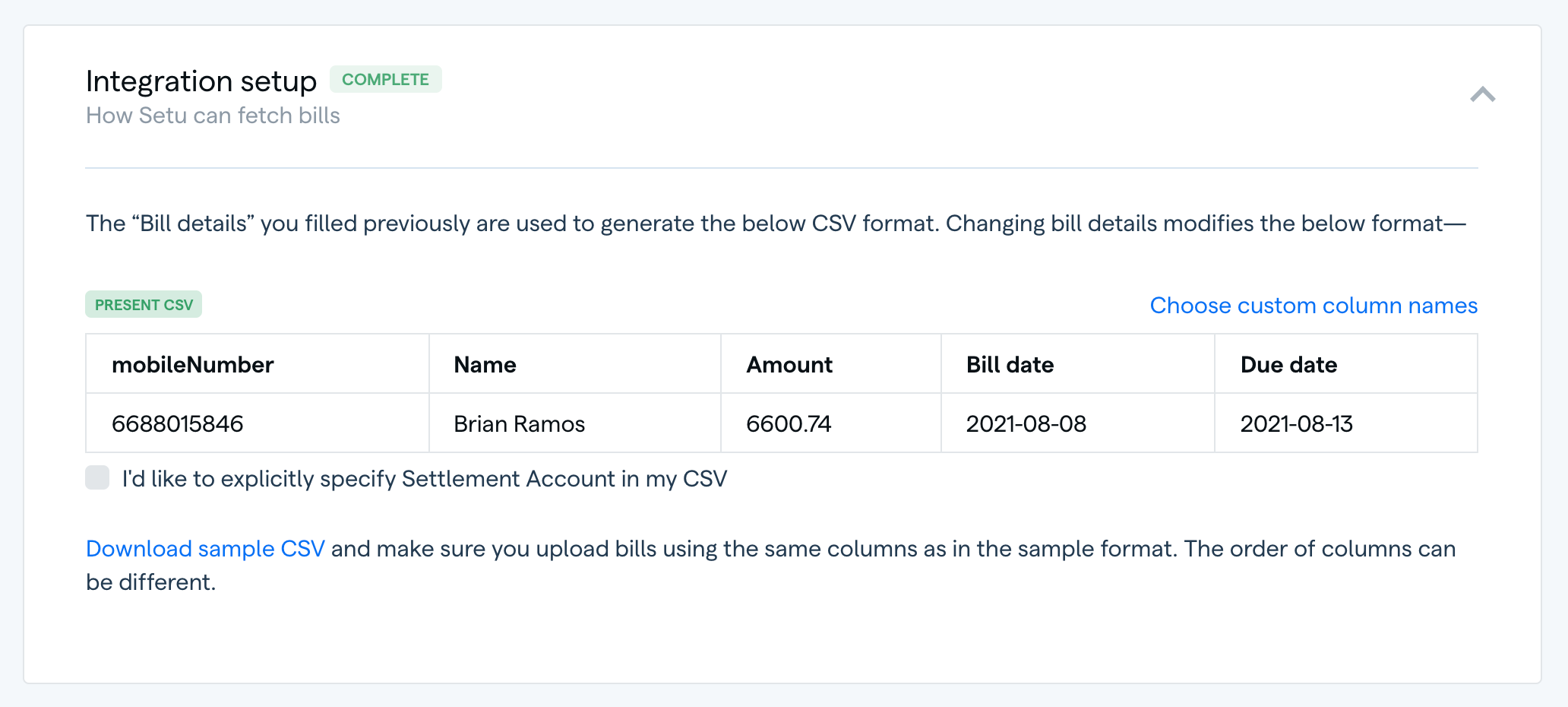 CSV file