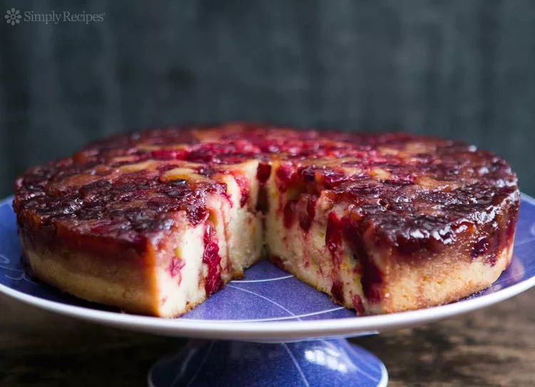 Cranberry Upside-Down Cake a piece of cake on a plate